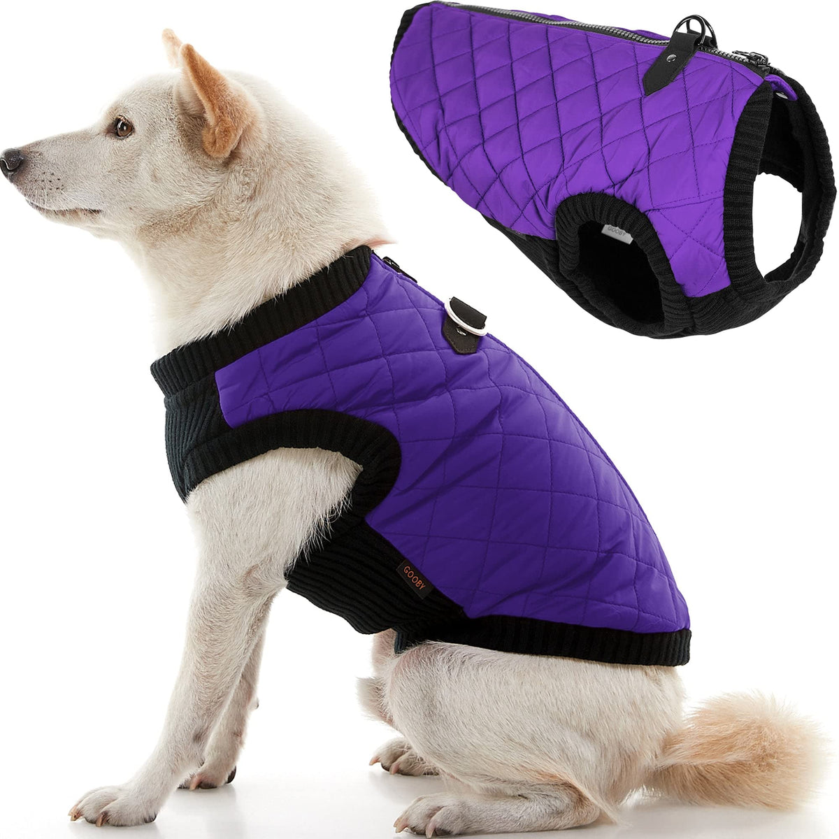 Gooby Fashion Vest Dog Jacket - Violet, X-Small - Warm Zip Up Dog Bomber Vest With Dual D Ring Leash - Winter Water Resistant Small Dog Sweater - Dog Clothes For Small Dogs Boy Or Medium Dogs