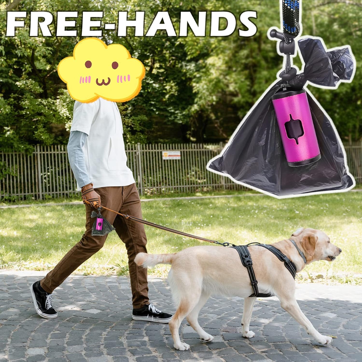 Shaouman Metal Dog Poop Bags Holder Aluminum Poo Bags Dispenser With 15 Black Unscented Pet Waste Bags And 3 Leash Accessories For Dog Walking(1 Holder 15 Bags,Pink)