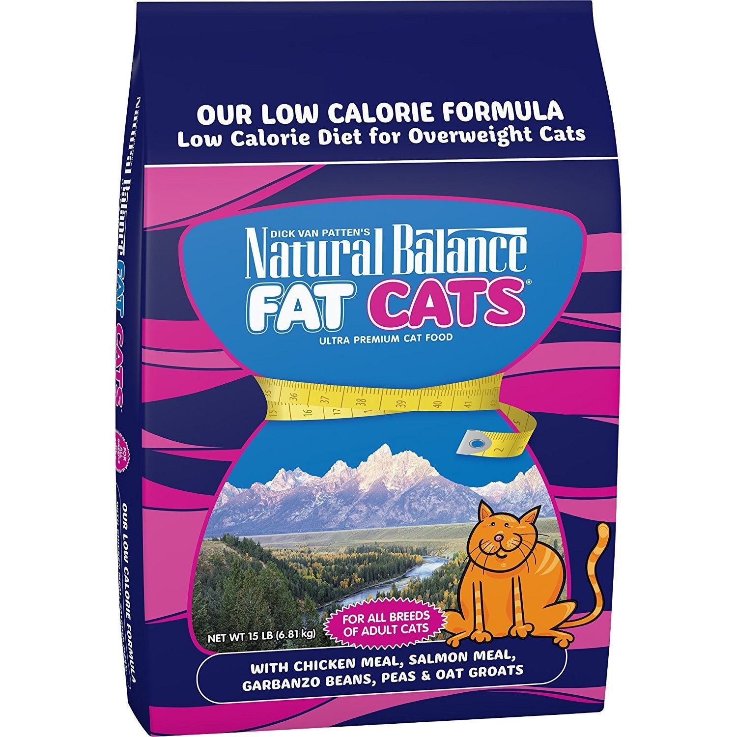 Natural Balance Fat Cats Low-Calorie Dry Cat Food for Overweight Adult Cats, Chicken Meal, Salmon Meal, Garbanzo Beans, Peas & O