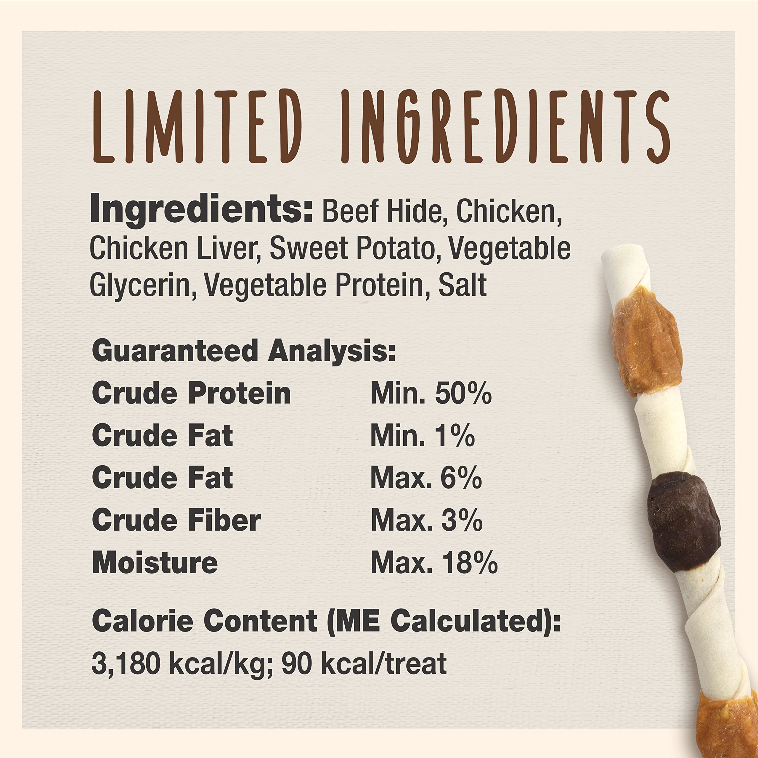 Cadet Gourmet X-Large Triple-Flavored Beef Hide Shish Kabob Dog Treats - Healthy & Natural Chicken, Liver, and Sweet Potato Dog