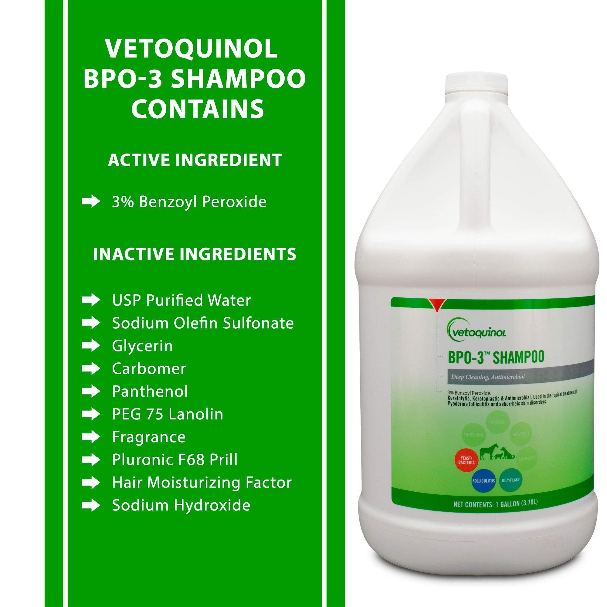 Vetoquinol Bpo-3 Shampoo For Dogs, Cats & Horses (3% Benzoyl Peroxide) - 128Oz - Deep Cleaning, Medicated Shampoo Opens & Flushe
