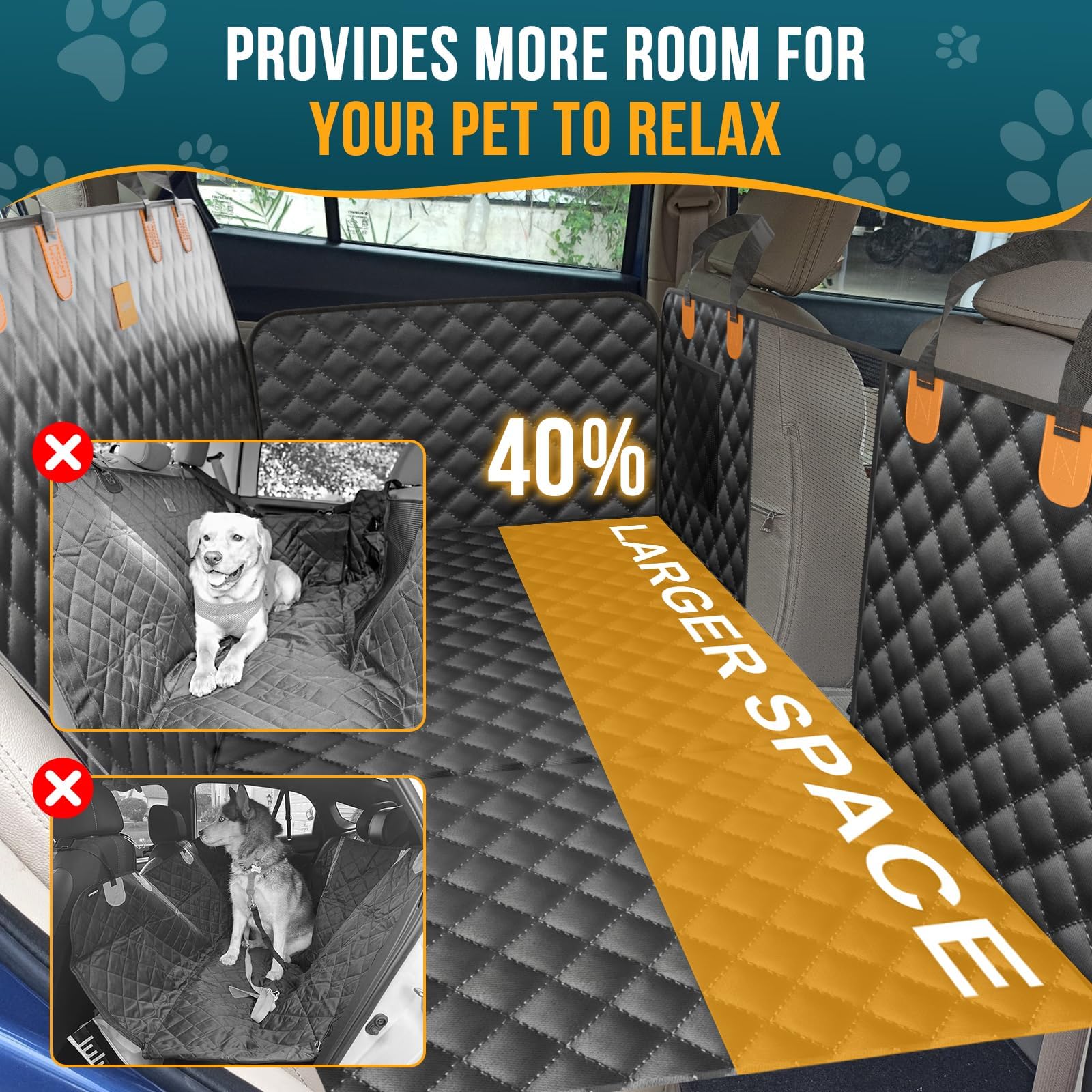 melafa365 Back Seat Extender for Dogs,Dog Car Seat Cover with Hard Bottom-Supports 350lb,Scratch Proof Dog Hammock for Car Backs