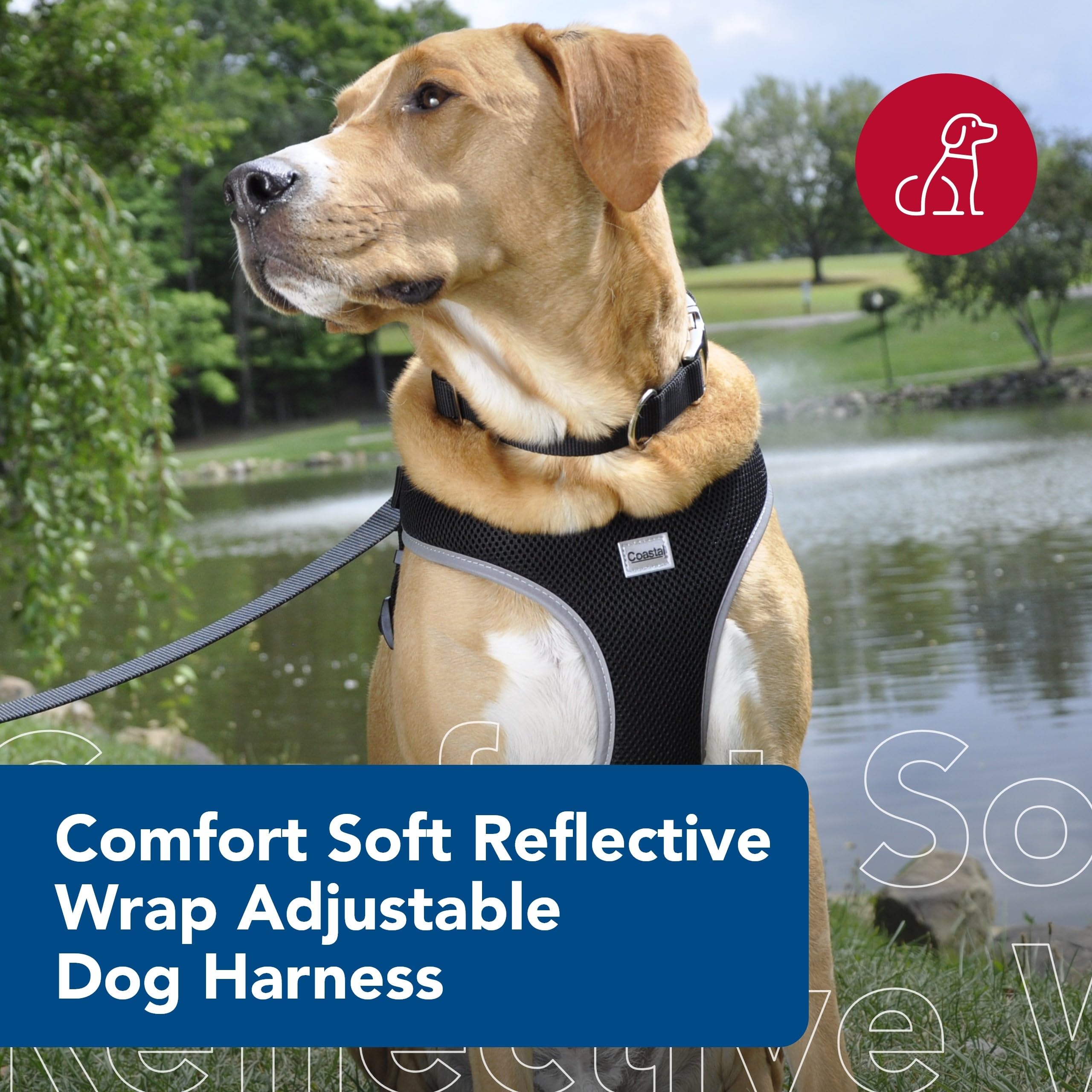Coastal Pet Comfort Soft Reflective Wrap Adjustable Dog Harness - No-Pull Dog Harness For Small & Large Dogs - Black - 5/8' X 19'–23'
