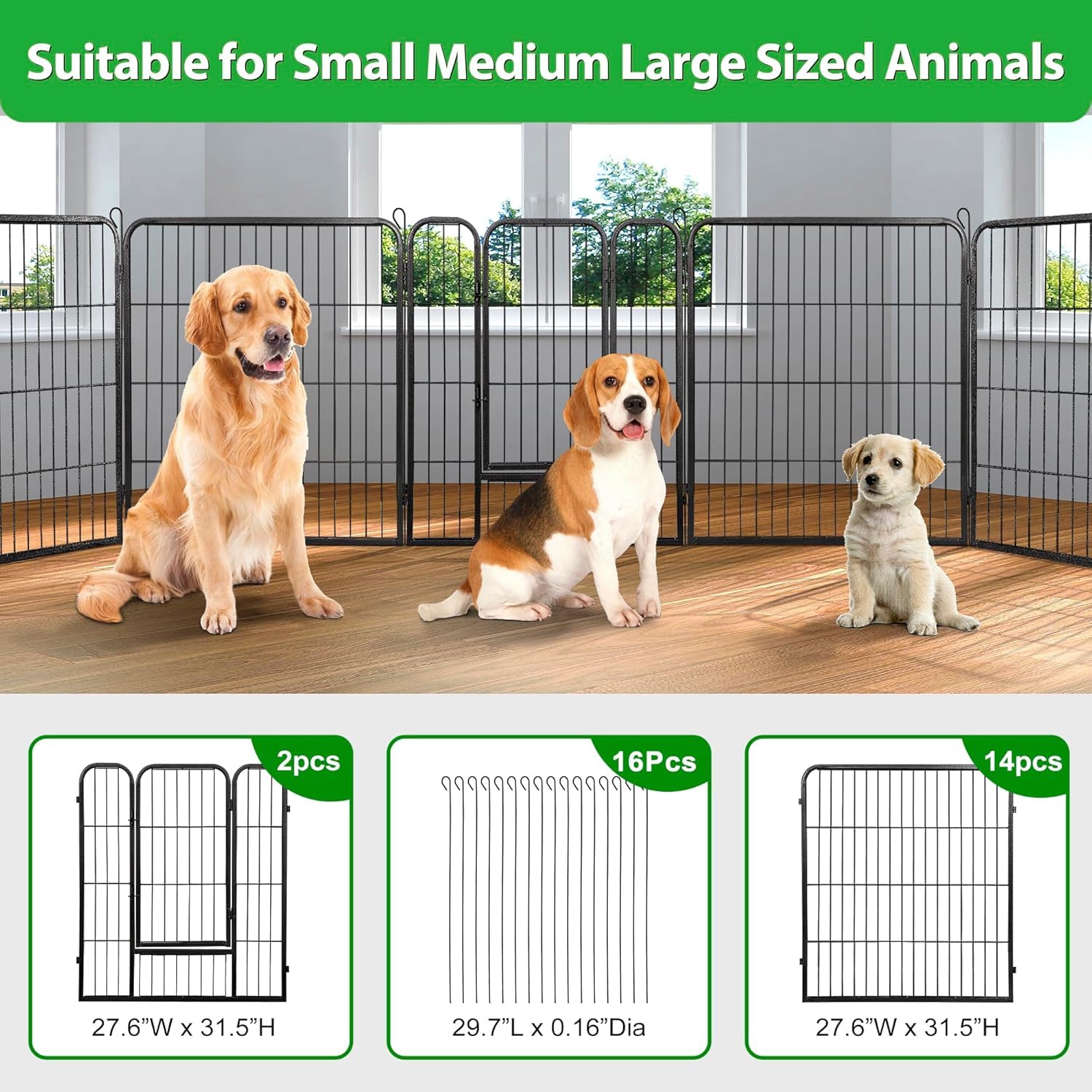 Lemy 16 Panels 32 In Pet Playpen Heavy Duty Metal Dog Exercise Fence Barrier,Outdoor & Indoor Foldable Pet Exericse Pen W/Door,B