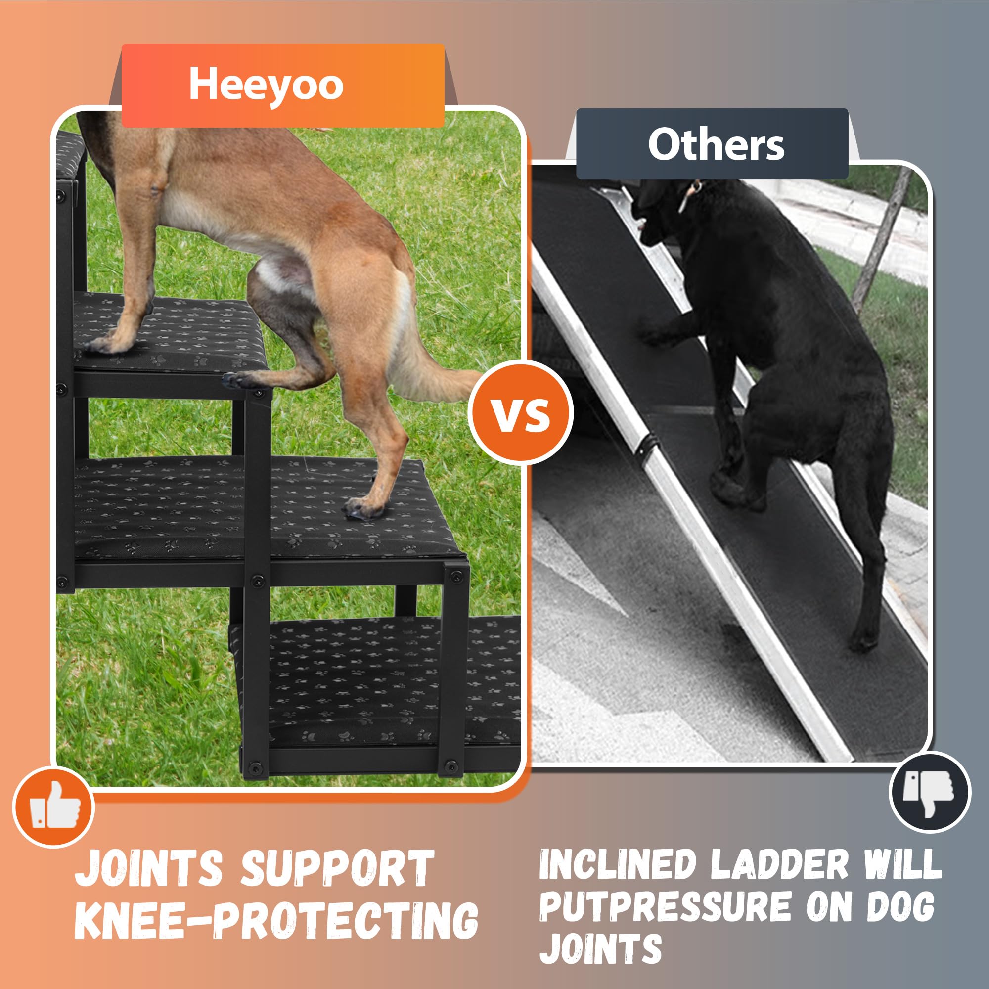 Heeyoo Foldable Dog Stairs for Car, Non-Slip Surface, Portable Dog Steps for Large Dogs, 6 Steps, Supports Up to 200 Lbs, Black