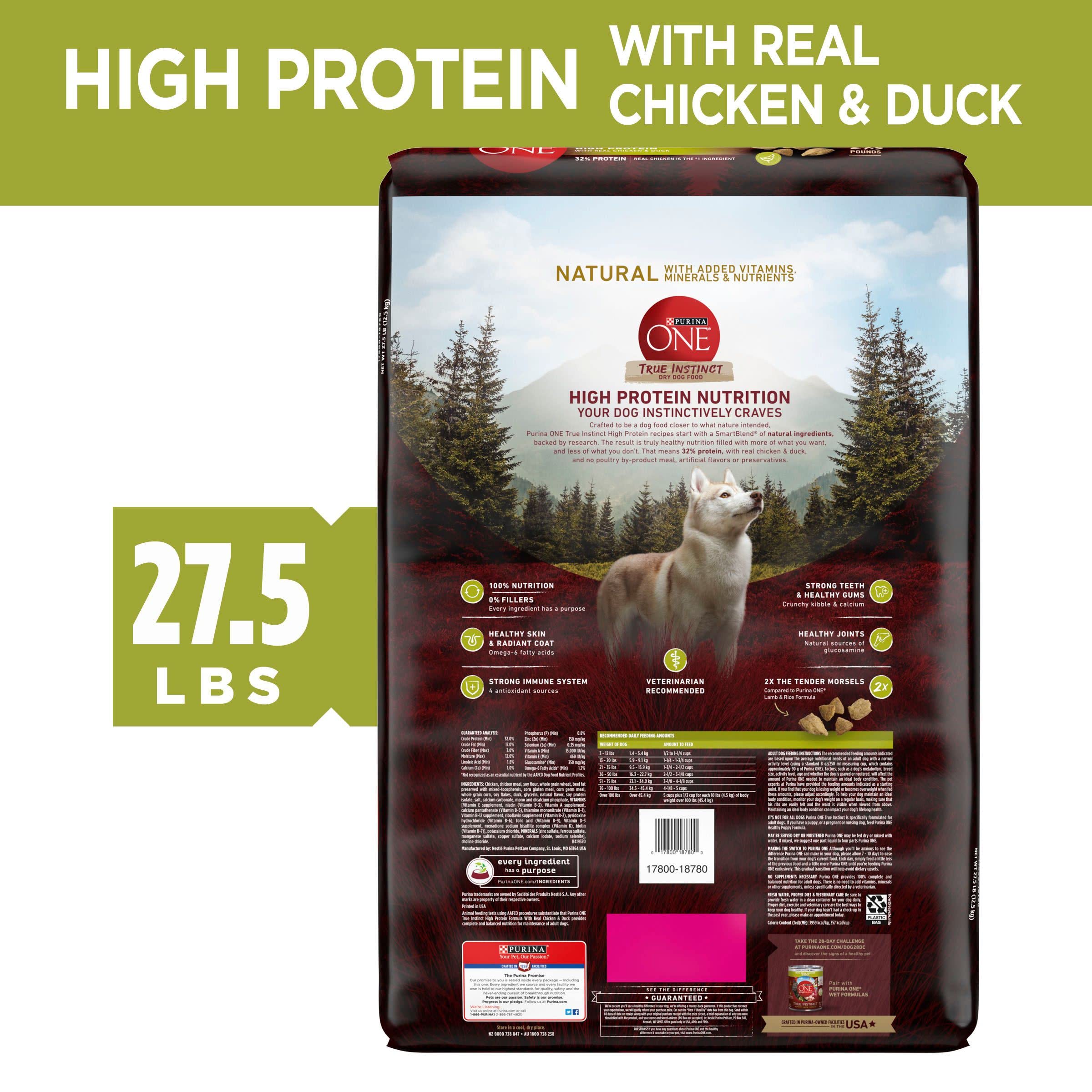 Purina ONE True Instinct High Protein Dry Dog Food Formula with Real Chicken and Duck Natural with Added Vitamins and Minerals D