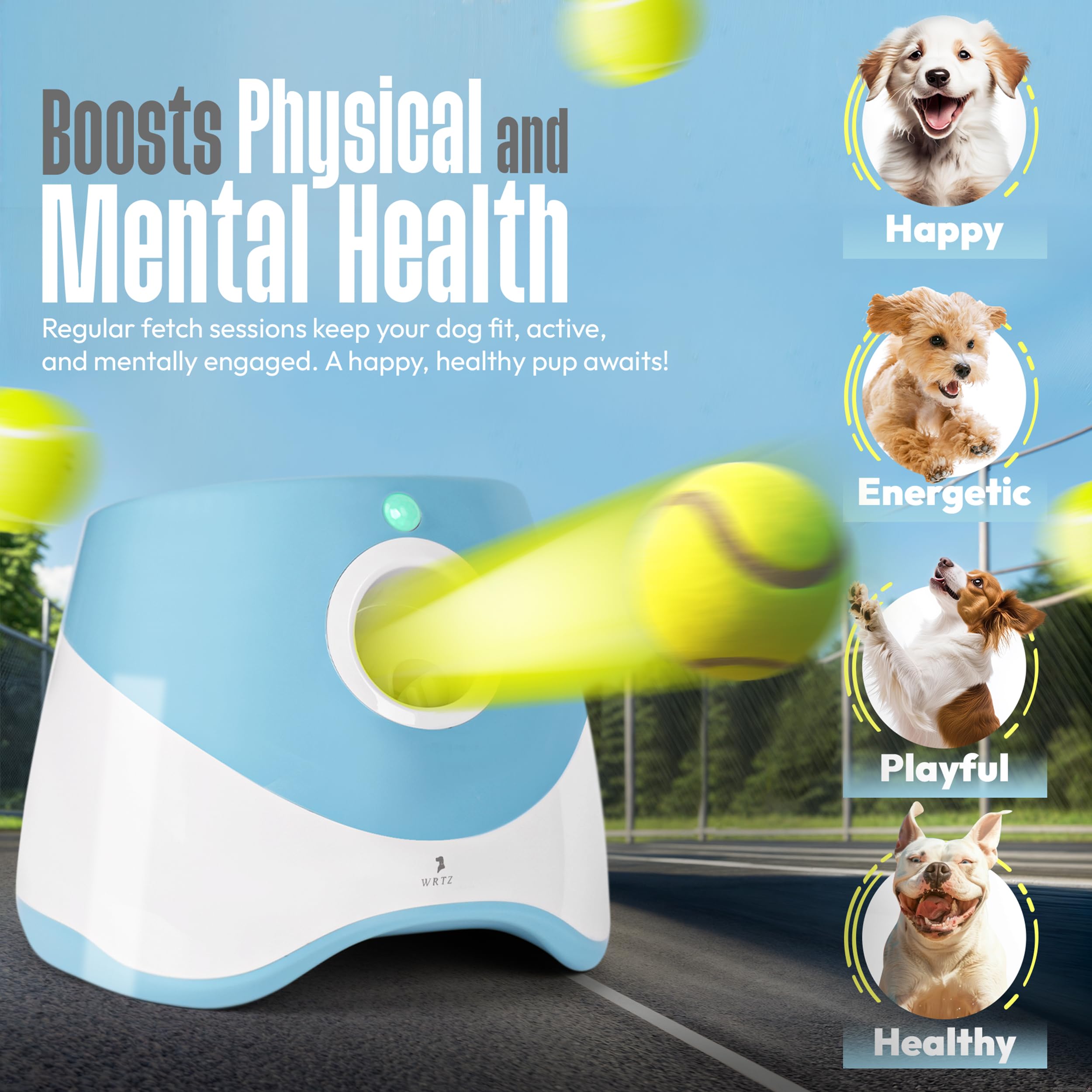 WRTZ Automatic Dog Ball Launcher for Small and Medium Dogs - Dog Ball Thrower for Indoor Outdoor with 3 Adjustable Distance Sett