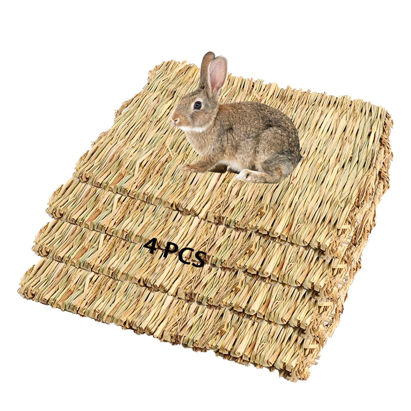 PINVNBY Straw Mats for Rabbits,11.0x8.3 Natural Bunny Grass Mat,Handwoven Rabbit Hay Mat Small Animal Bedding Chewable & Cooling