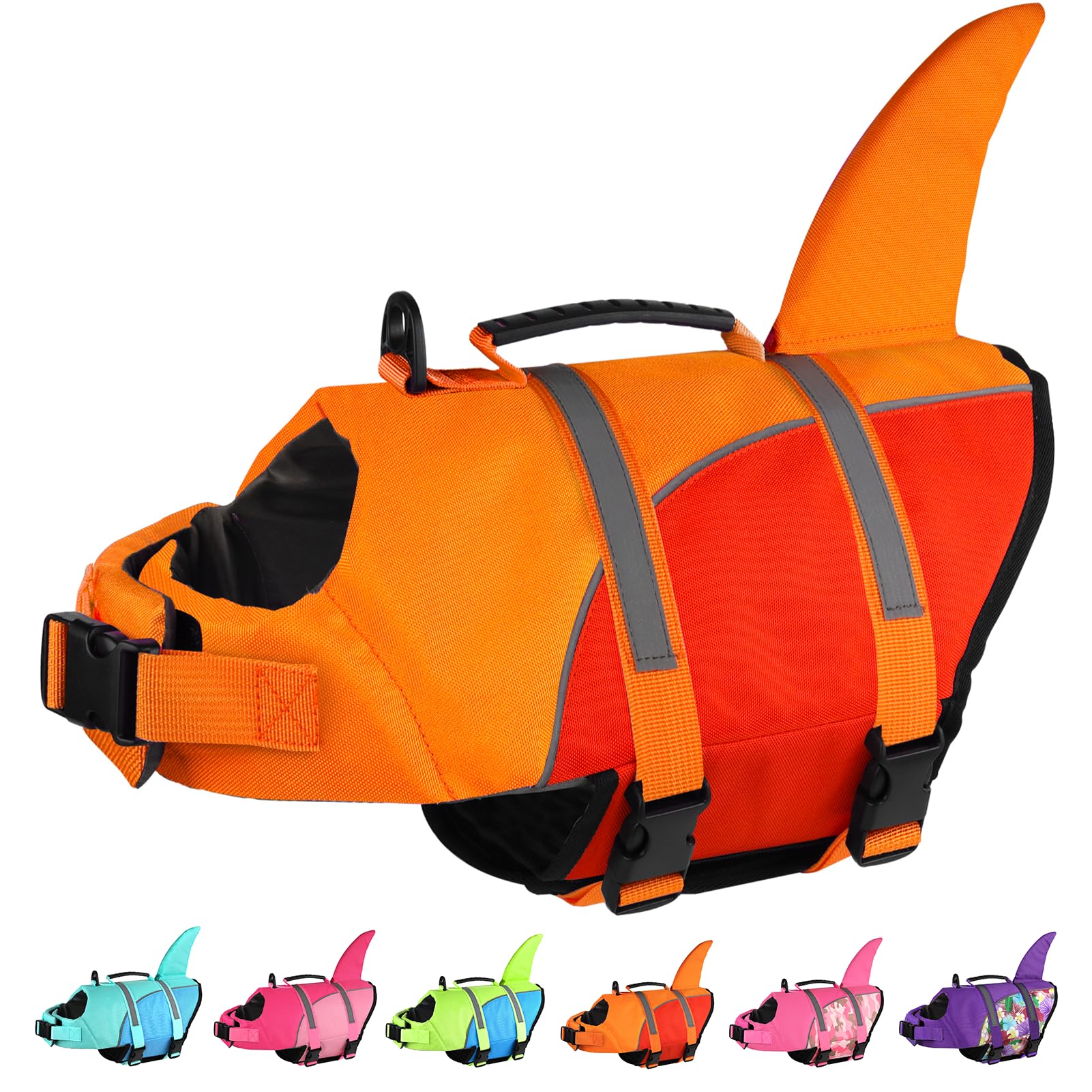Doglay Shark Life Vest For Dogs - Ripstop Jacket With Superior Buoyancy And Rescue Handle, Adjustable For Boating Swimming, Pet 