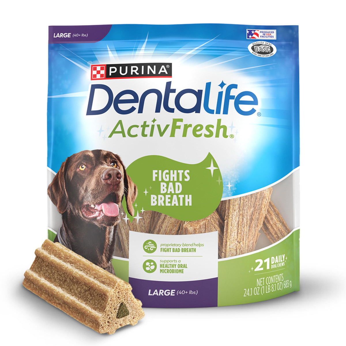 Dentalife Activfresh Dog Chews For Large Dogs 40 Lbs. And Up, Dental Chews To Freshen Breath, Chicken Flavor, 24.1 Oz., 21 Chews