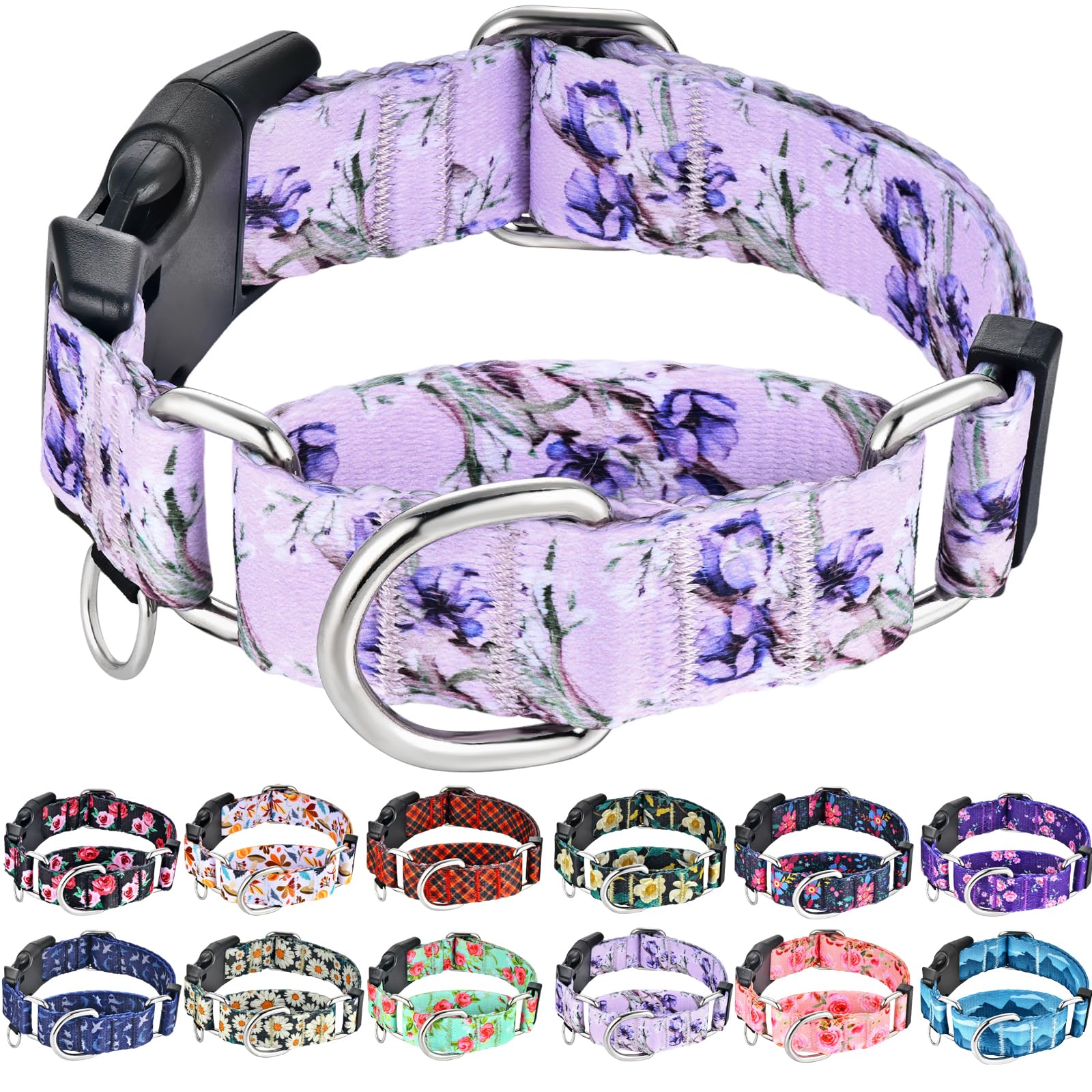 Fidohug Martingale Collar For Dogs Floral Dog Collars For Small Medium Large Dogs With Buckle Adjustable Soft Nylon Dog Collar (