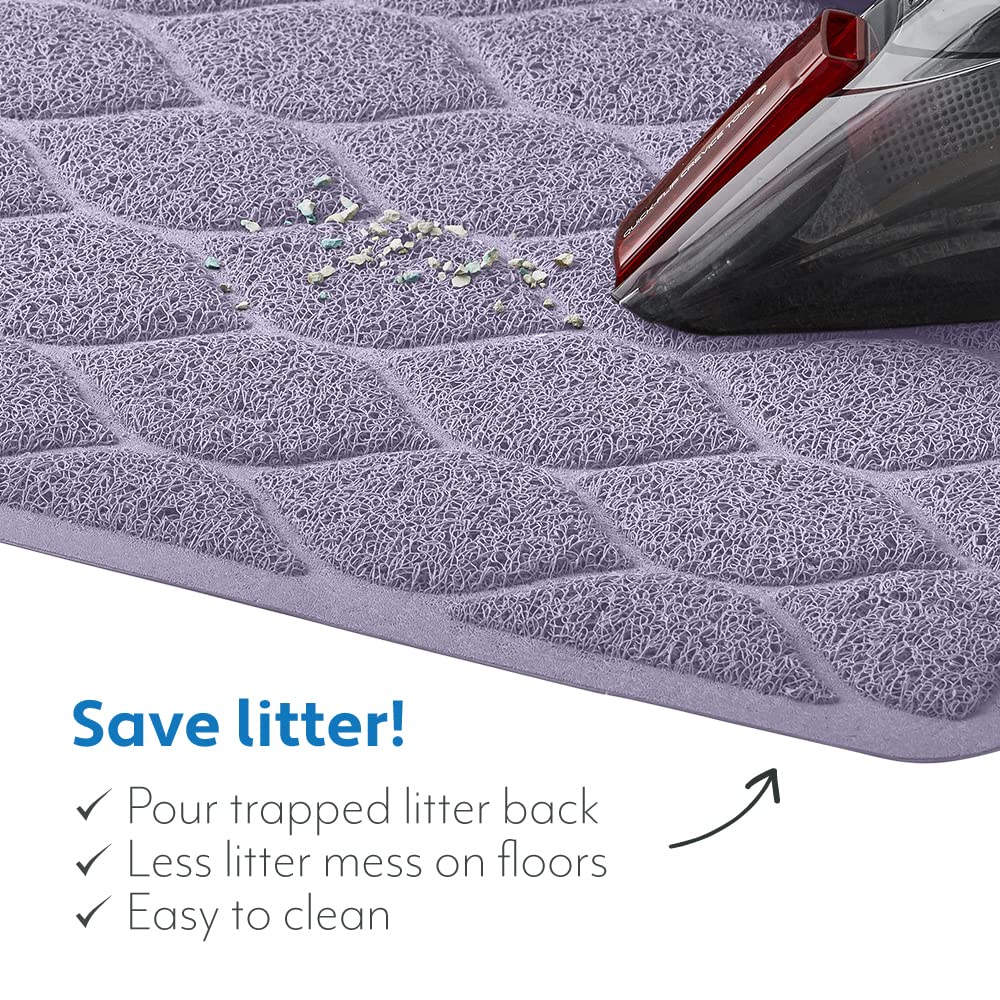 Mighty Monkey Waterproof Bpa Free Cat Litter Box Trapping Mat, Easy Clean Floors, Textured Baking, Soft On Sensitive Kitty Paws, Cats Accessories, Less Waste, Stays In Place, 24X17, Purple
