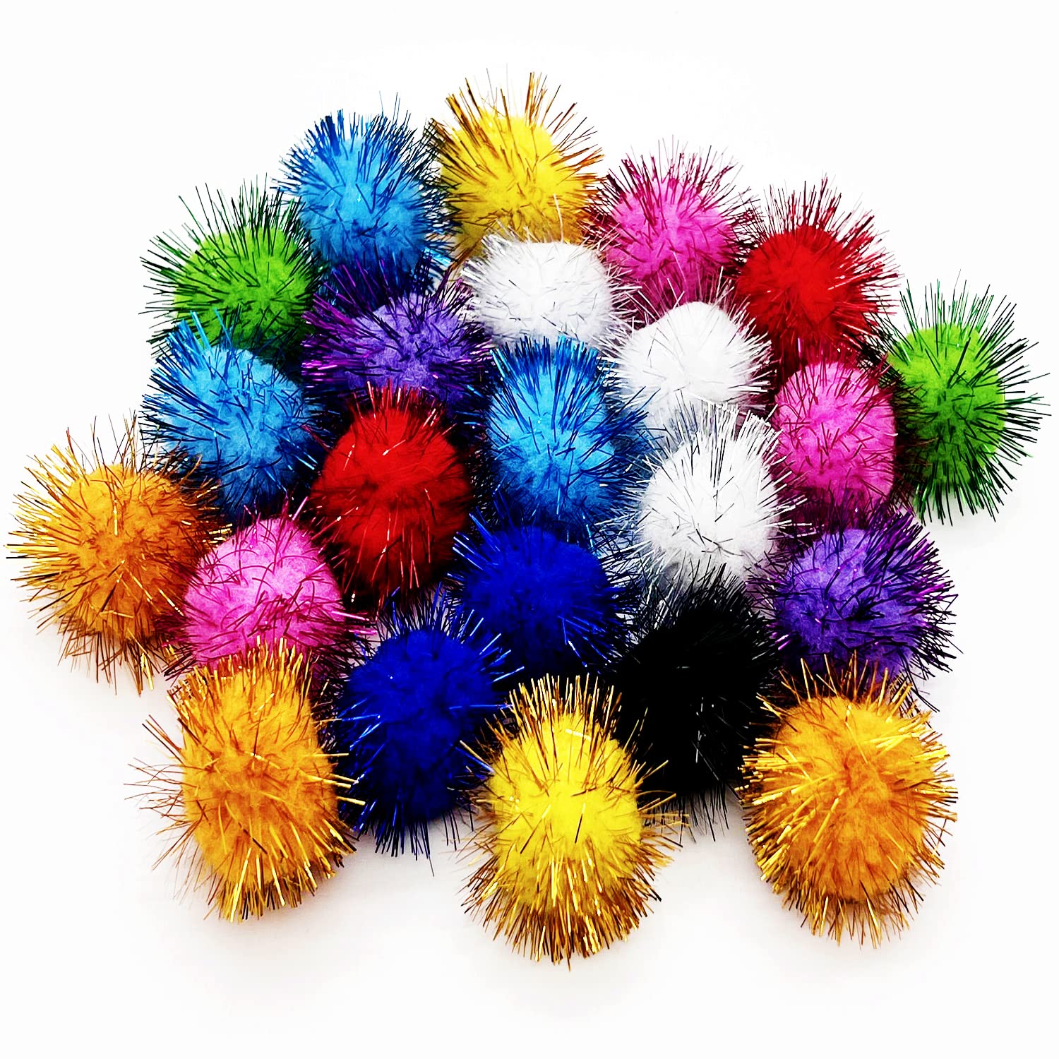 Myyzmy 24 Pcs Cat Balls Toys, 1.8 Inch Sparkle Balls, Tinsel Glitter Pom Pom Balls Cat'S Favorite Toys, Random Color