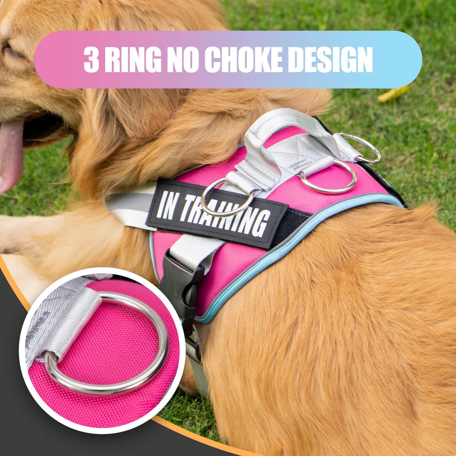 WENDISI 3 Ring No Pull Dog Harness, Reflective Adjustable Dog Vest Harness with 3 Leash Clips, in Training Service Pet Harness w