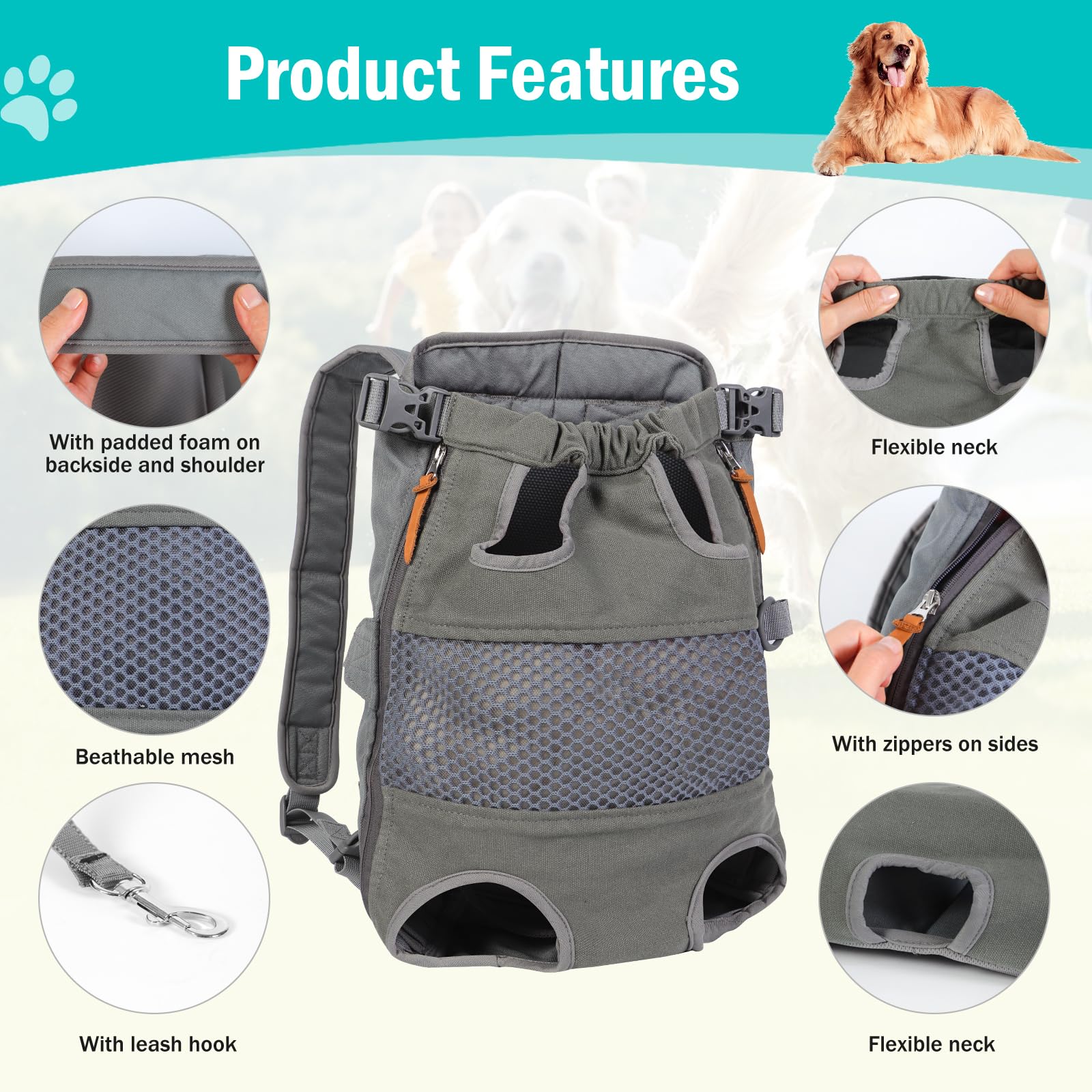 Dog Carrier Backpack - Legs Out Front - Facing Pet Carrier Backpack For Small Medium Large Dogs, Airline Approved Handsa - Canvas Mesh Free Cat Travel Bag For Walking Hiking Bike And Motorcycle
