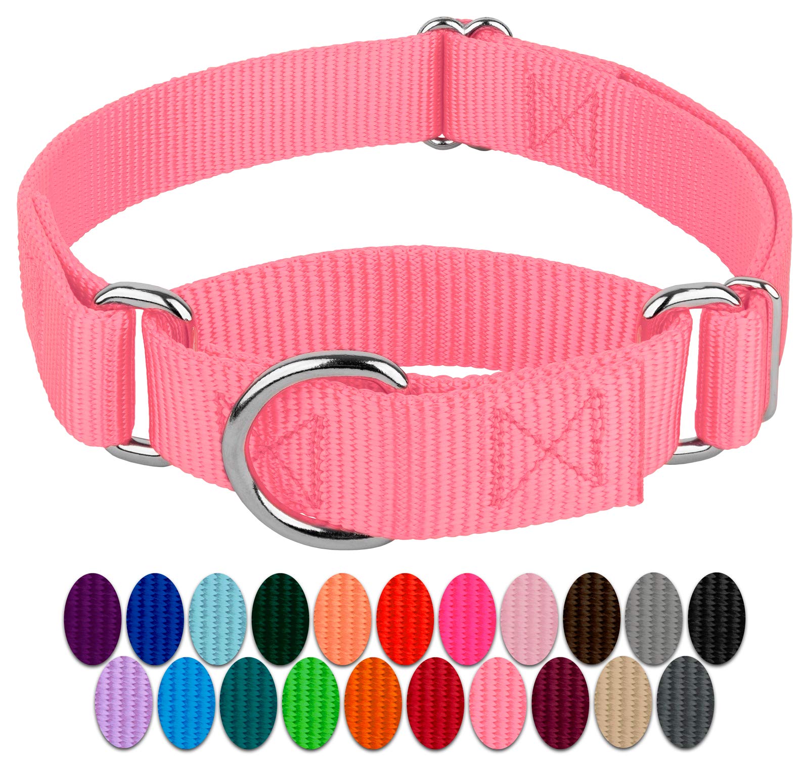 Country Brook Petz - Pink Martingale Heavy Duty Nylon Dog Collar - 21 Vibrant Color Options (3/8 Inch Width, Mini)