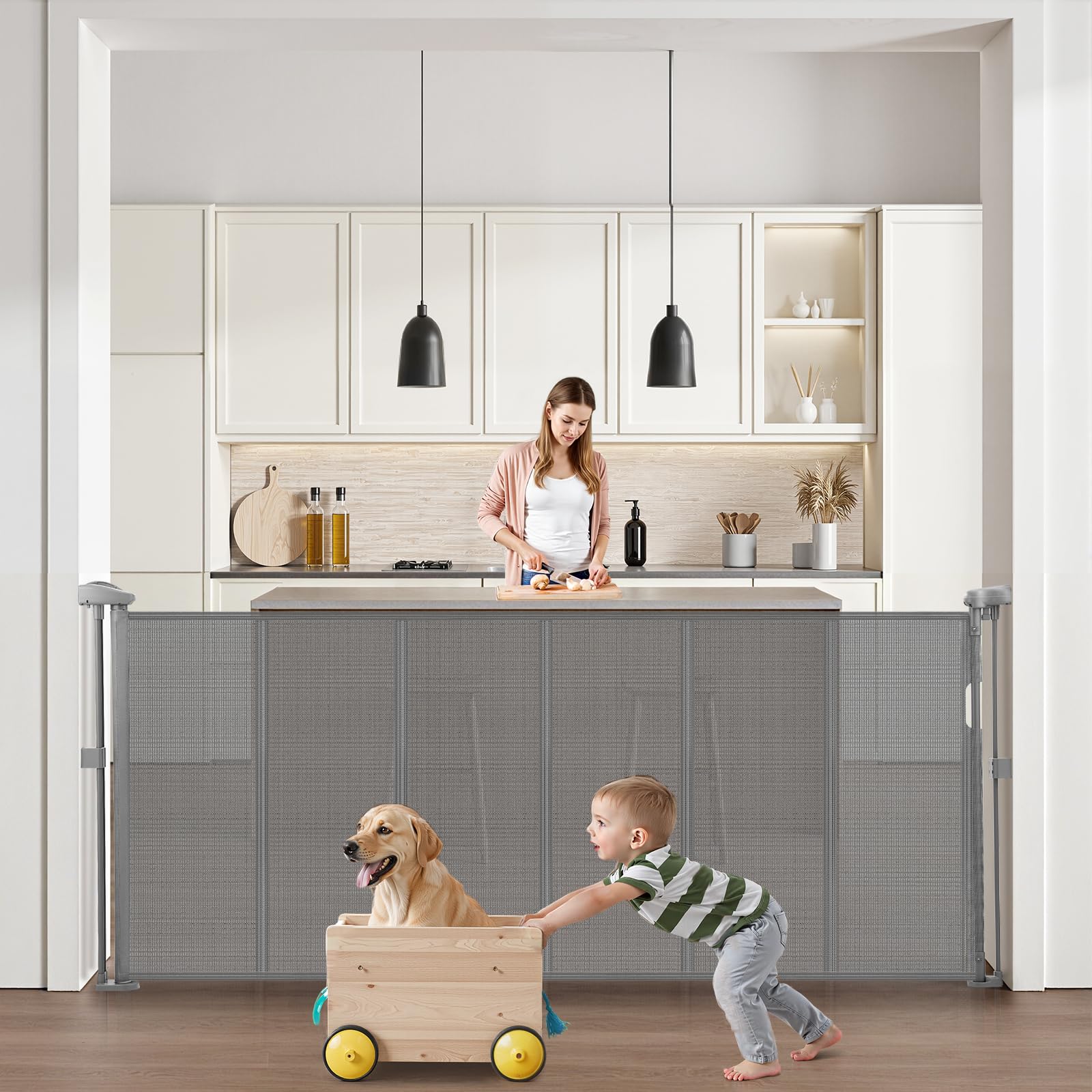 VEVOR Retractable Baby Gate, 34 inch Tall, Extends up to 71 inch Wide, Retractable Gate for Kids or Pets, Mesh Material, Easy to