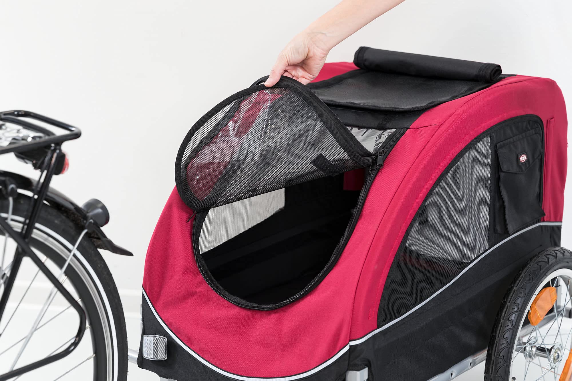 Trixie Convertible Dog Bike Trailer And Pet Stroller For Small To Medium Dogs Up To 48 Lbs, Quick Set-Up And Fold Down, Red