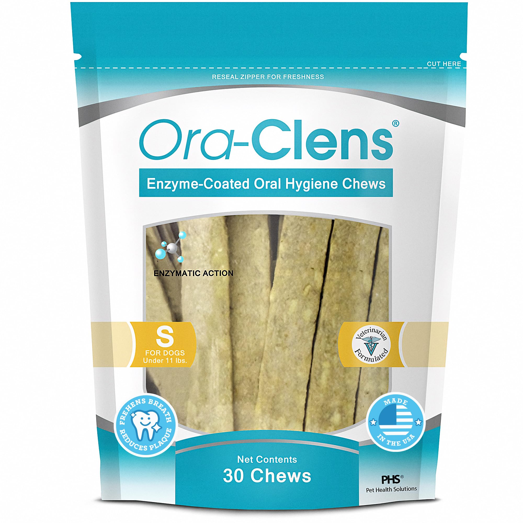 Ora-Clens Oral Hygiene Chews for Small Dogs - Cleans Teeth and Freshens Breathe - Coated with Enzymes - Prevents Plaque & Bacter