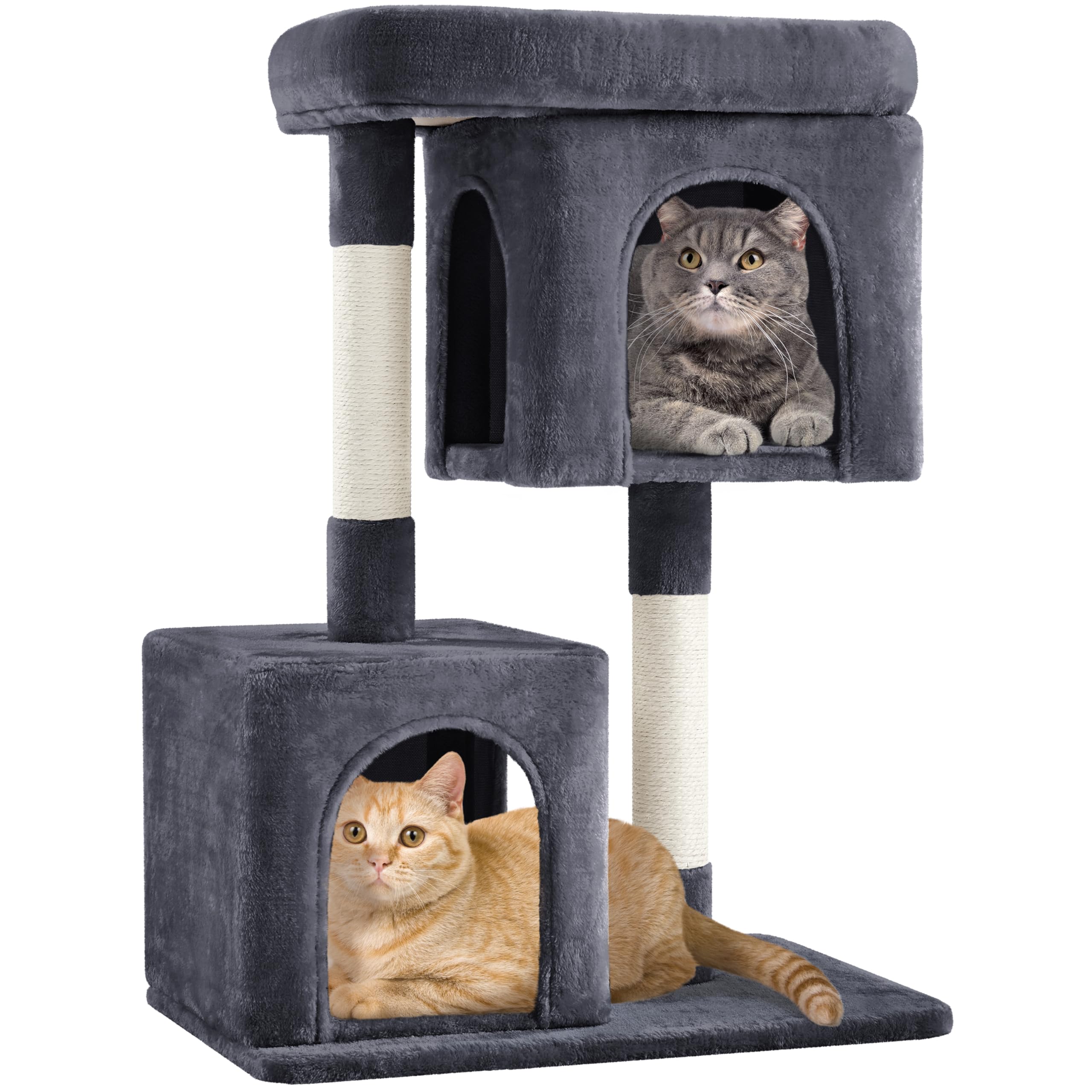 Yaheetech 33.5In Cat Tree Tower For Indoor Cats W/2 Cozy Plush Condos, Oversized Perch & Sisal Scratching Posts, Stable Cat Stand House For Large Cats & Pets