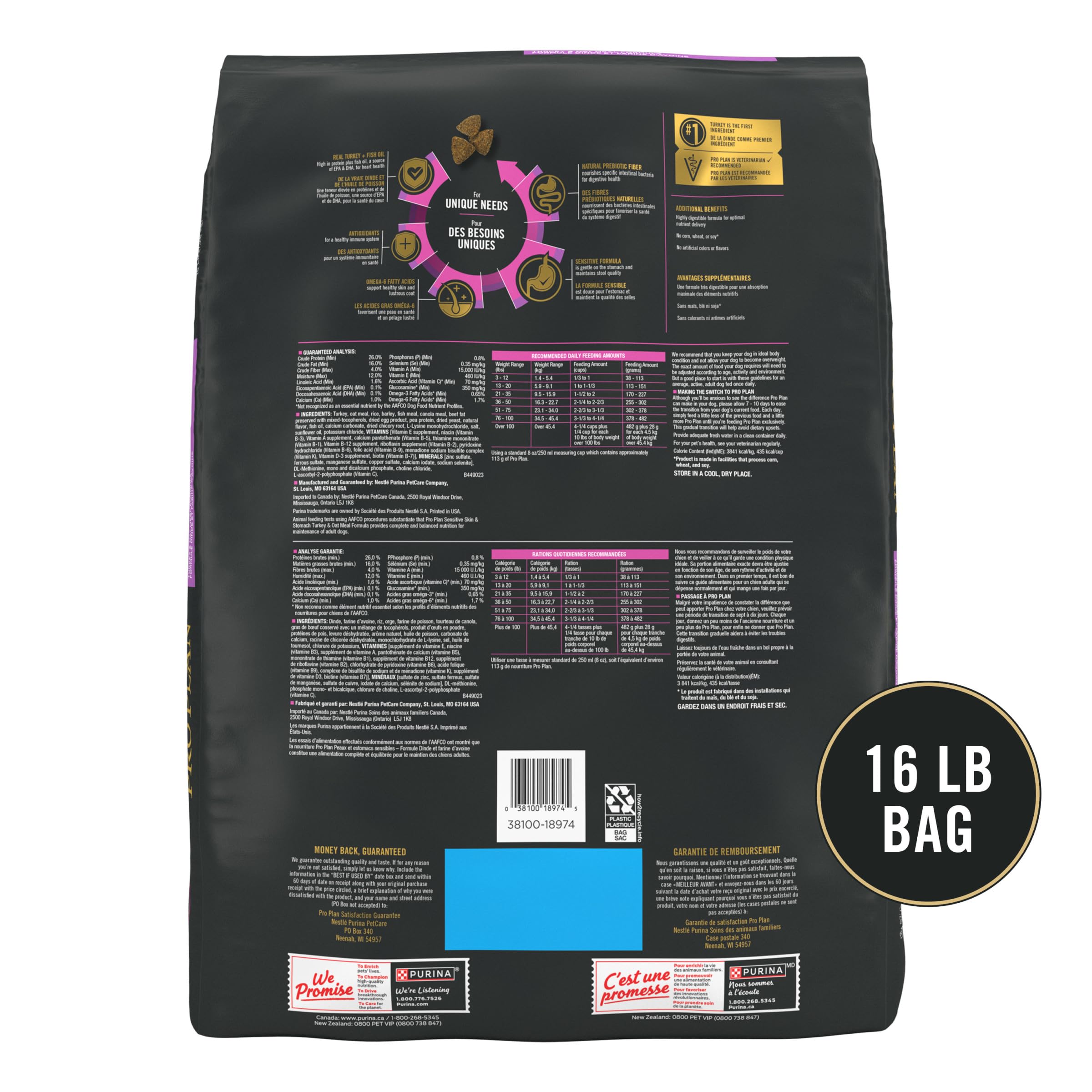 Purina Pro Plan Sensitive Skin and Stomach Dry Dog Food Turkey and Oat Meal - 16 lb. Bag