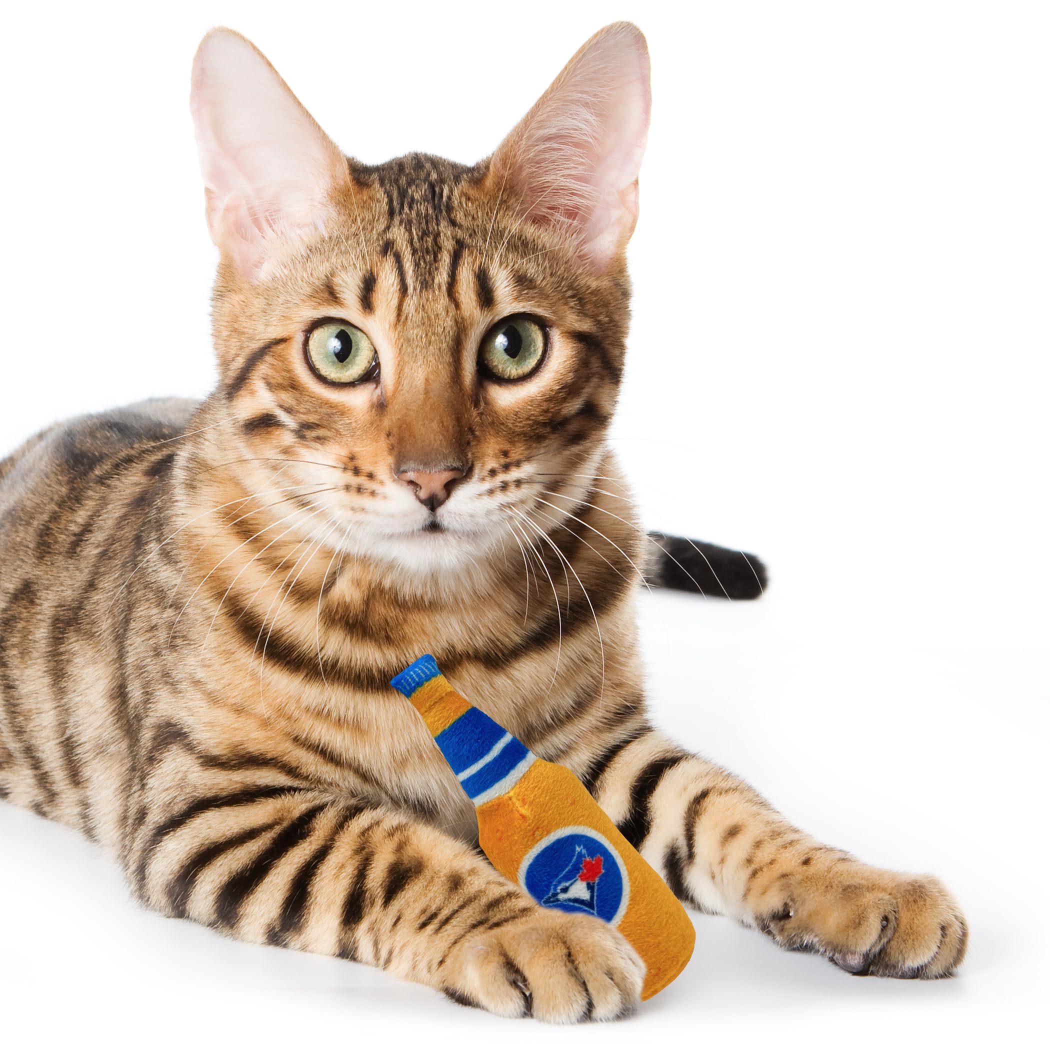 Best Plush Cat Toy - Mlb Toronto Blue Jays Complete Set Of 3 Piece Cat Toys Filled With Fresh Catnip. Incld: 1 Baseball Cap Cat Toy, 1 Baseball Cat Toy With Feathers & 1 Beer Bottle. Team Logos