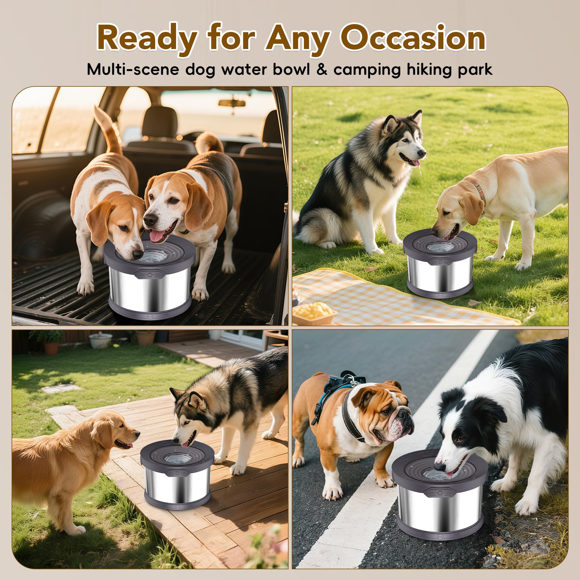 Upsky Dog Water Bowl No Spill 10L Stainless Steel, 2.6 Gallon Large Capacity Spill-Proof Dog Bowls, Non-Slip Slow Drinking Anti-