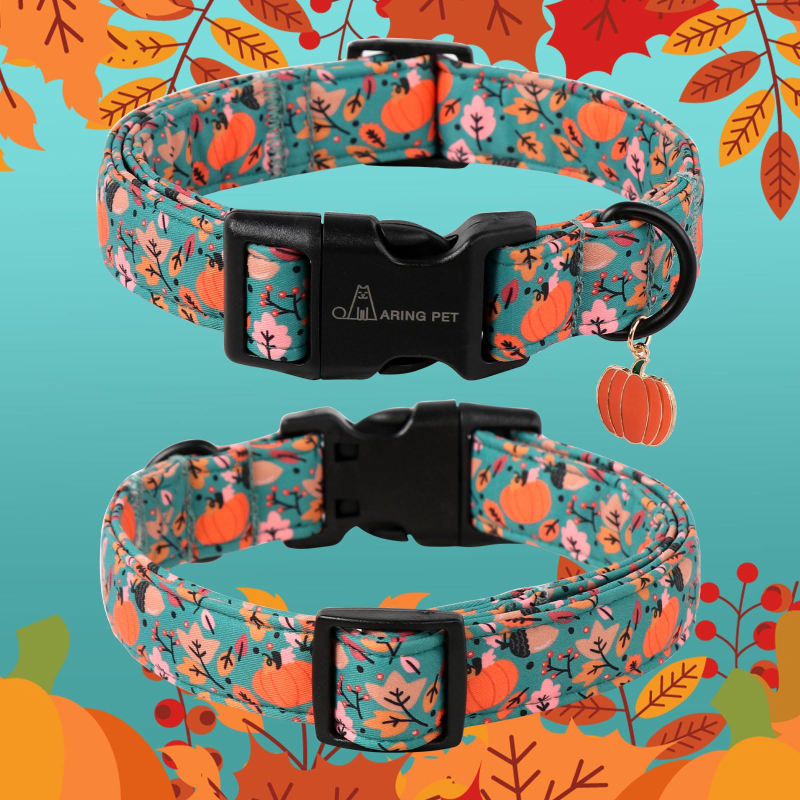 Aring Pet Halloween Dog Collar-Cute Green Pumpkin Dog Collars, Adjustable Fall Printed Pet Collars Puppy Collar With Quick Relea