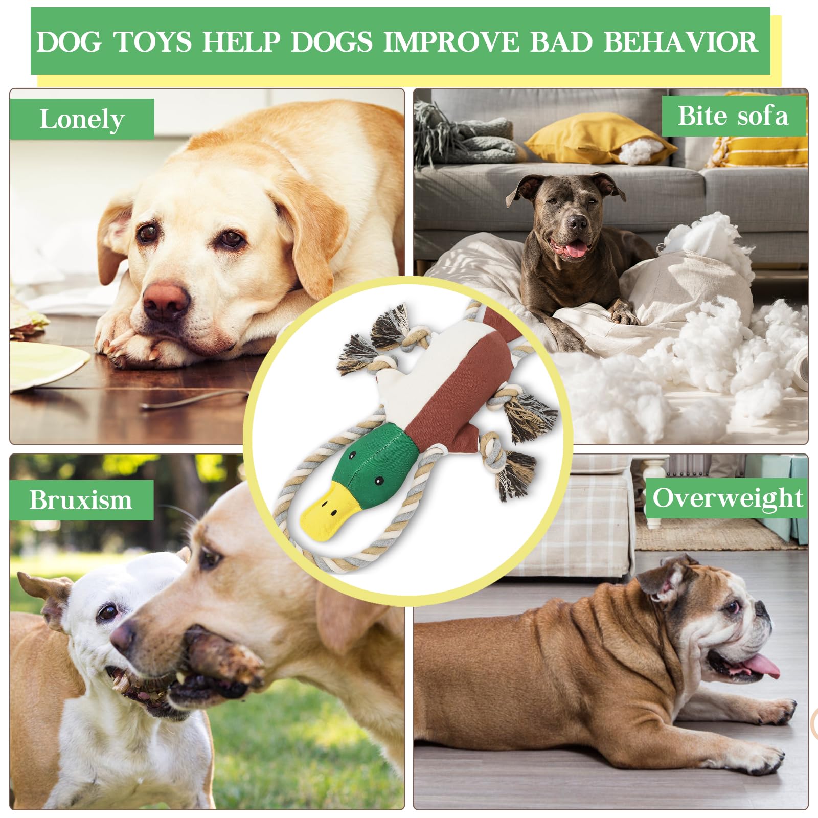 Lesmeet Upgraded Duck Dog Toys For Aggressive Chewers Puppy Toys With Crinkle Paper And Squeaker, Interactive Tug Of War Dog Toy