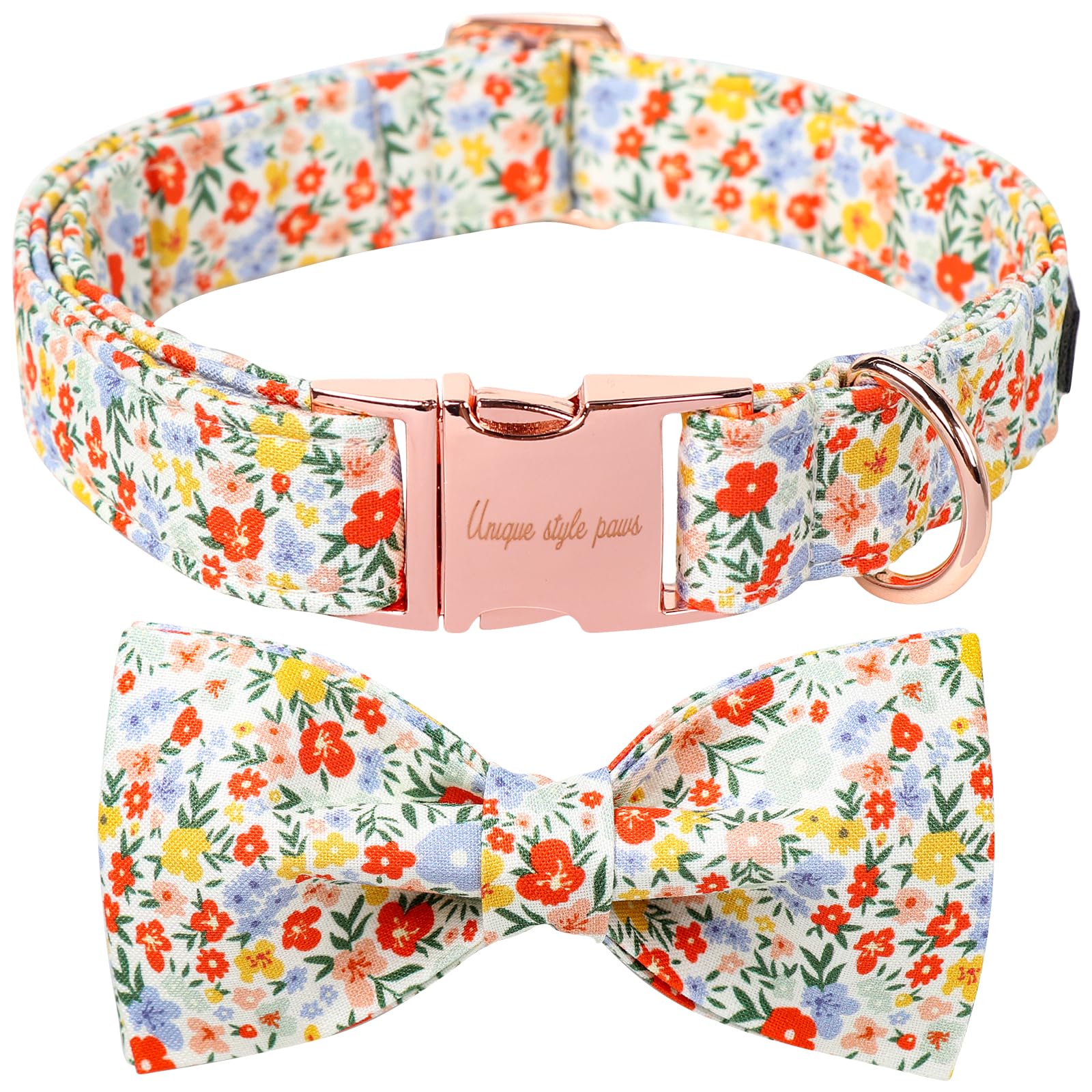 Unique Style Paws Summer Dog Collar With Bow, Lovely Bow Tie Dog Collar, Colorful Flower Dog Bow For Girl,Boy Dogs,Cats,L,16-24I