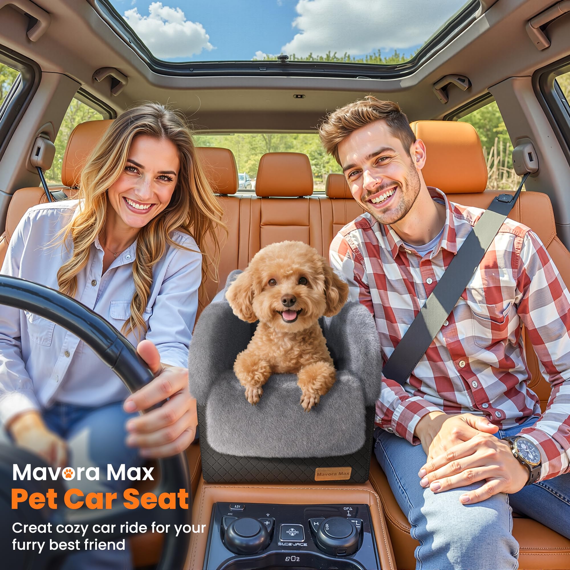 Mavora Max Portable Small Dog Seat for Car(Up to 11LB),Luxury Center Console Dog Car Seat Booster with Safety Tethers,Auti-Colla