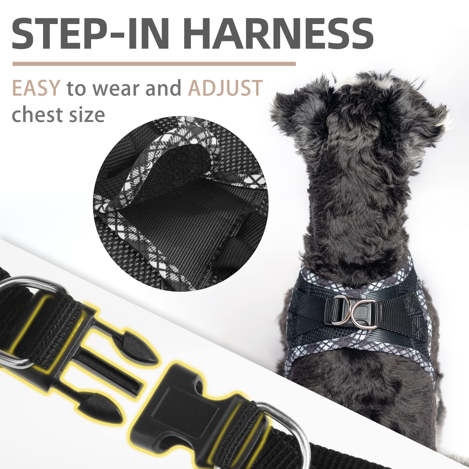 Pupteck Dog Harness And Leash Set For Small Medium Dogs No Pull Step-In Soft Mesh Puppy Cat Vest Harnesses Reflective At Night, Black L