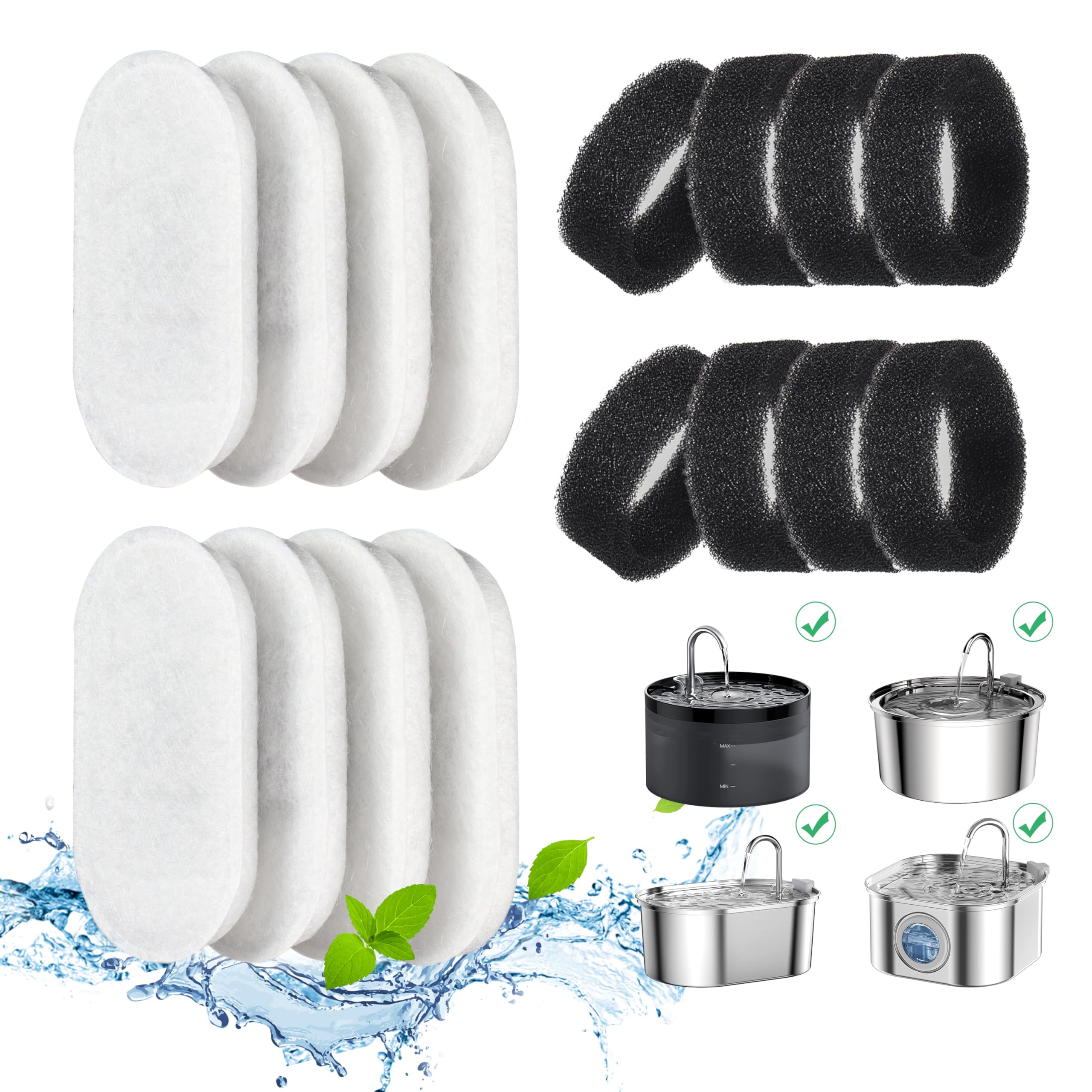 Cat Water Fountain Filters, 16 Pack Cat Fountain Filters, Cat Fountain Replacement Filters For 67Oz/2L&108Oz/3.2L Stainless Stee