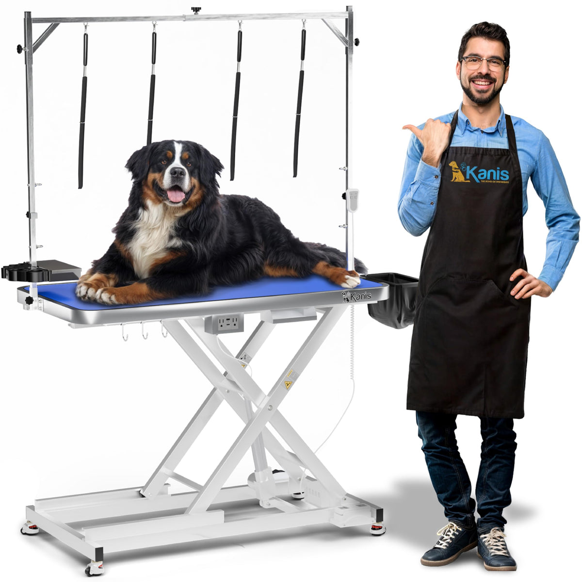 Professional Electric Dog Grooming Table - Heavy Duty, Height Adjustable Pet Grooming Table W/Leveling Wheels, Dog Grooming Arm,