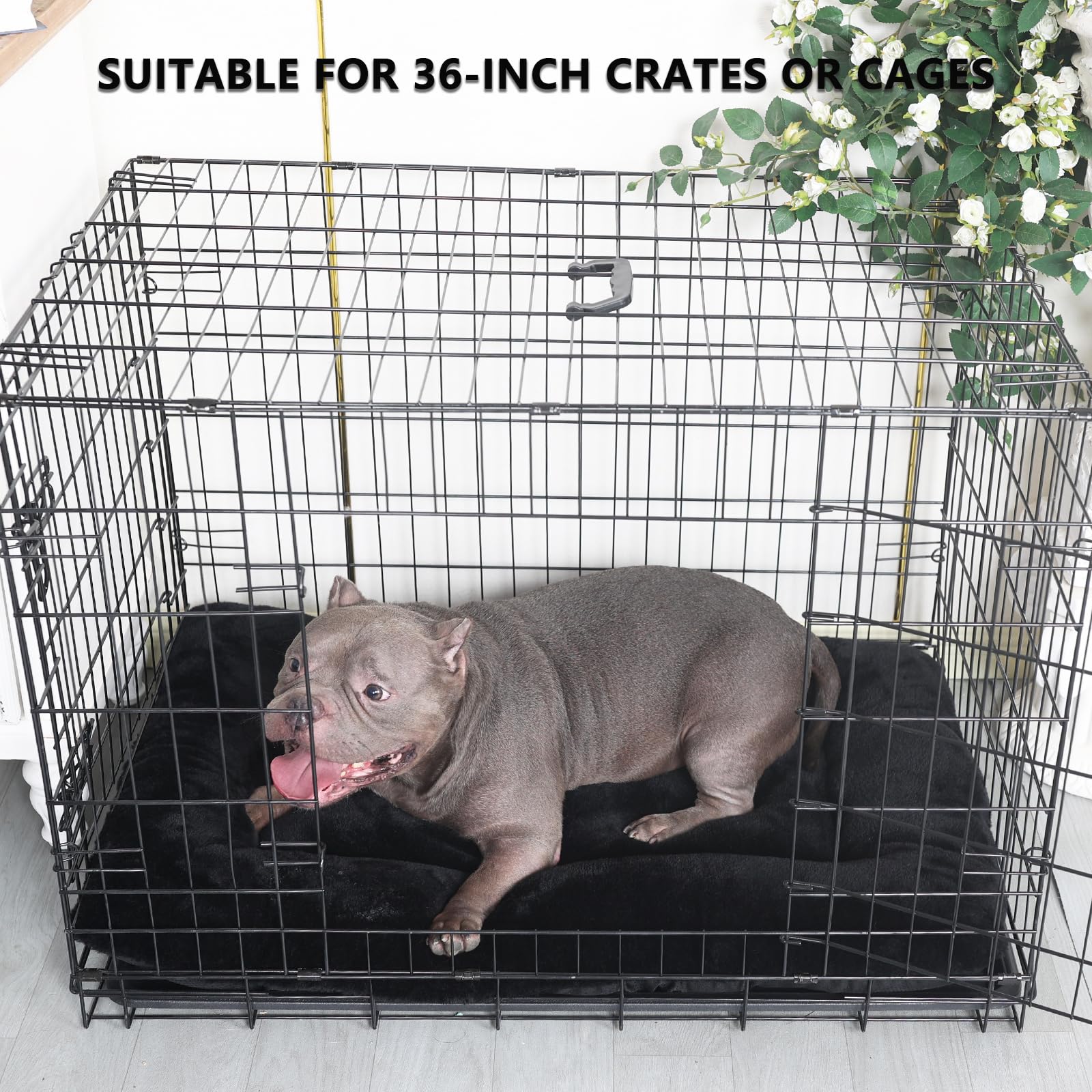 36X23 Dog Crate Bed Black For Medium Large Dogs Washable,Dog Bed For Crate 36 Inch Fits Dogs Breeds Up To 55 Lbs,Ultra Soft Pet