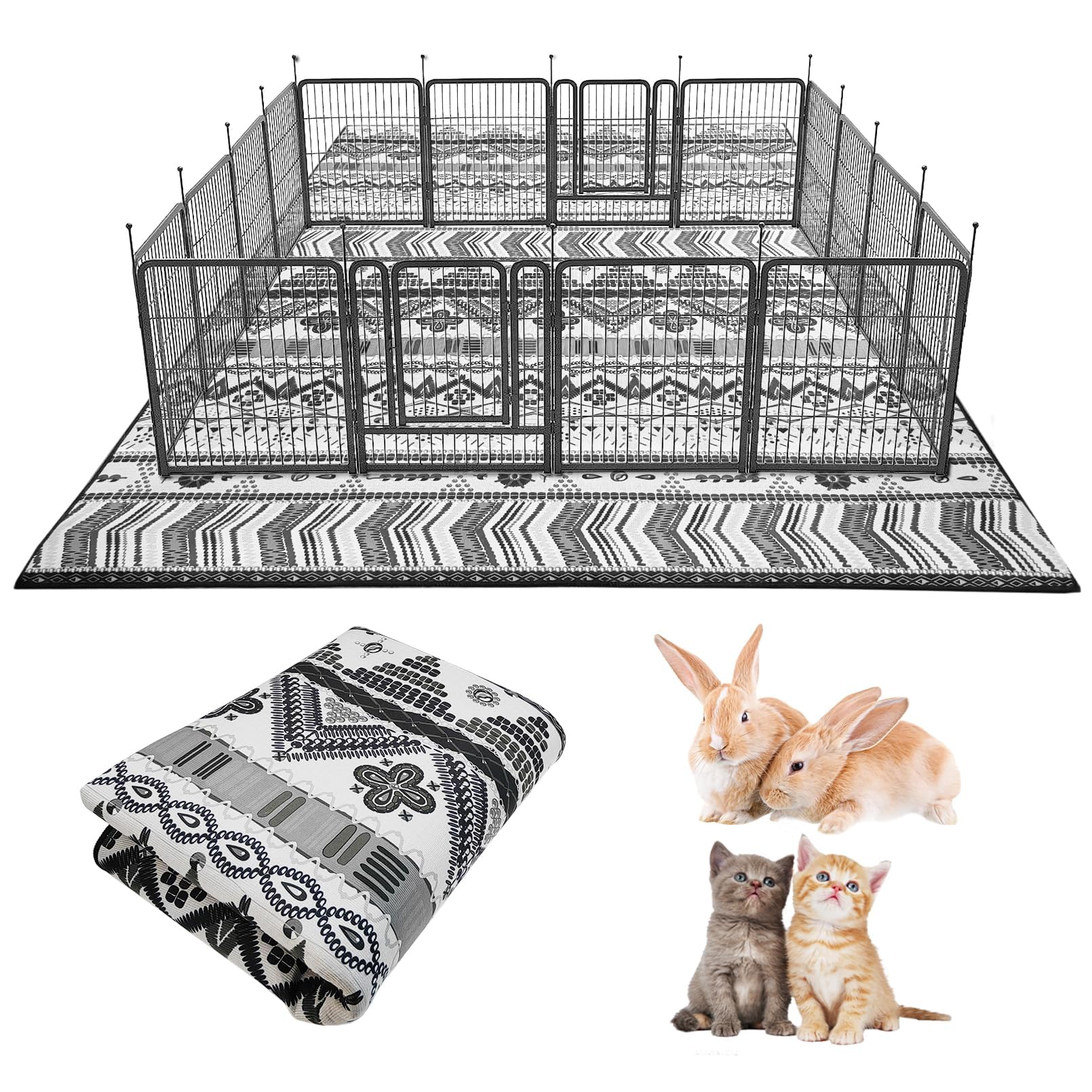 BNOSDM 79'' X 55'' Large Bunny Cage Liner Washable Reusable Big Rabbit Pads Floor Mat for Rabbits Anti Slip Rug for Bunnies, Pet