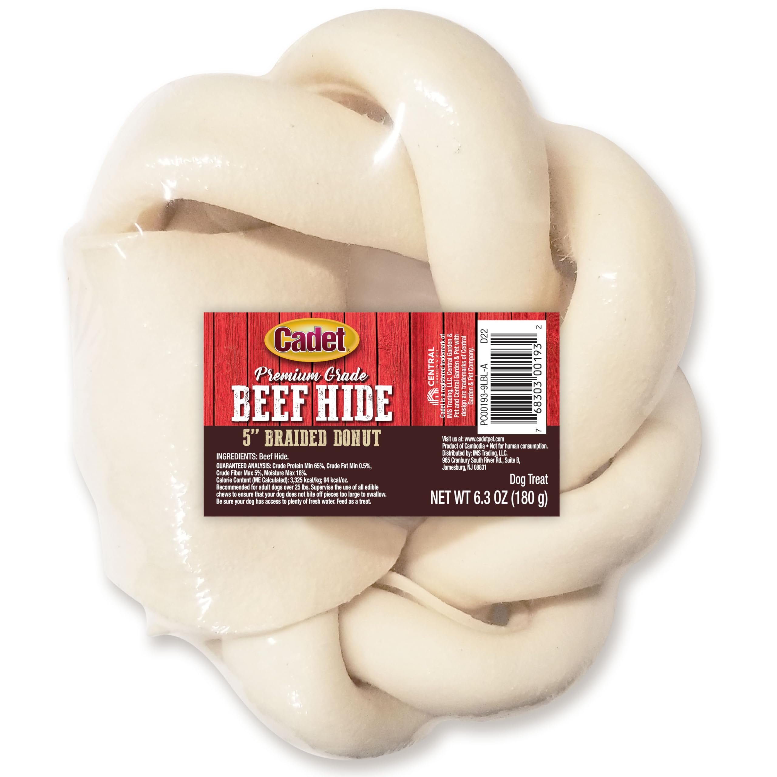 Cadet Premium Grade Braided Beef Hide Donut for Dogs 5 (1 Count)