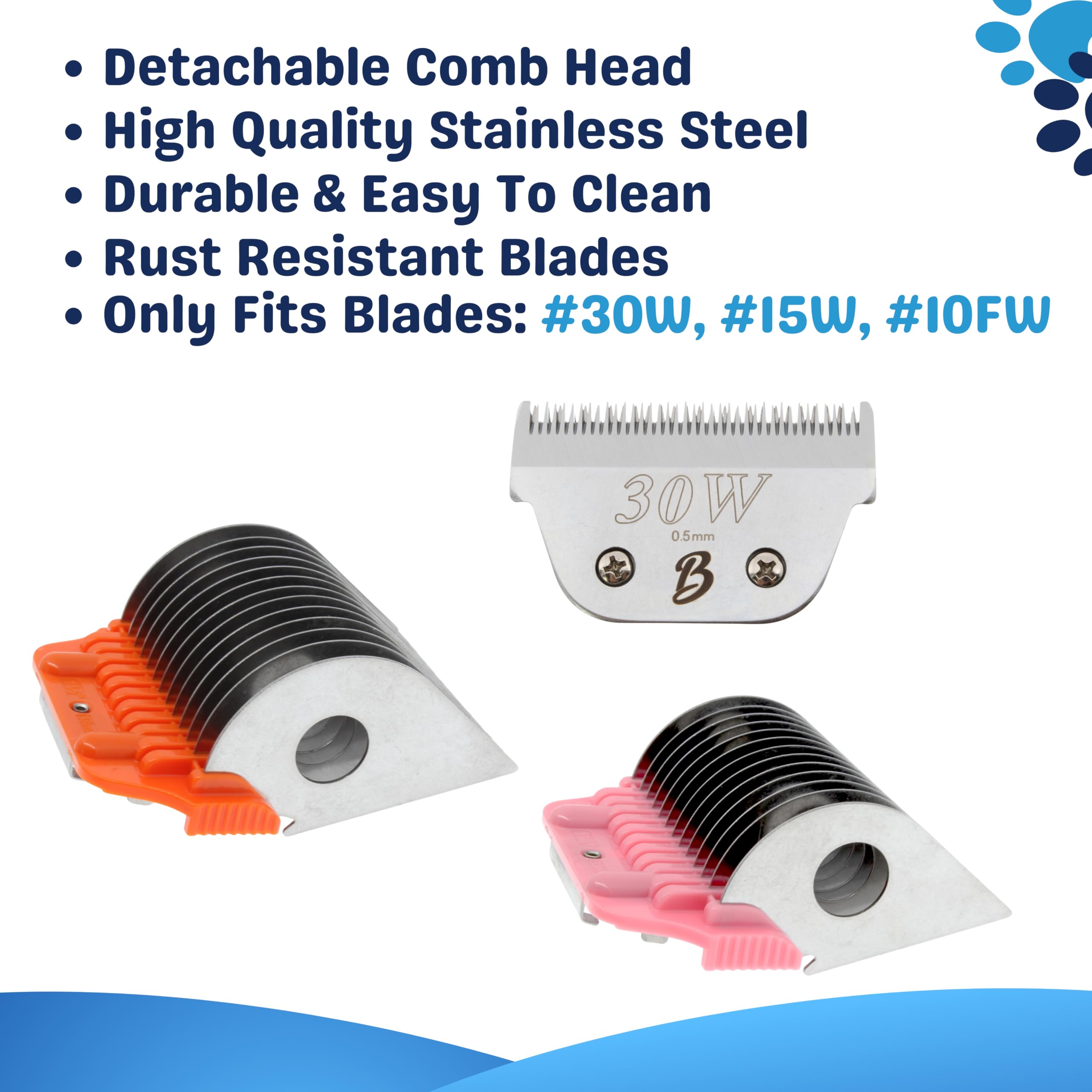 Bucchelli Wide Clipper Guard Attachment Set - 3Pcs (30w, 32mm, 38mm) - Stainless Steel for A5 Series Dog Grooming Clippers