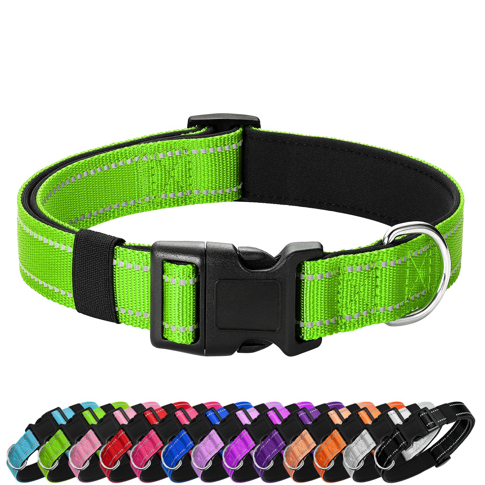 Penseepet Reflective Dog Collar Padded With Soft Neoprene Breathable Quick Release Basic Dog Collars For Puppy Small Dogs Girl Green