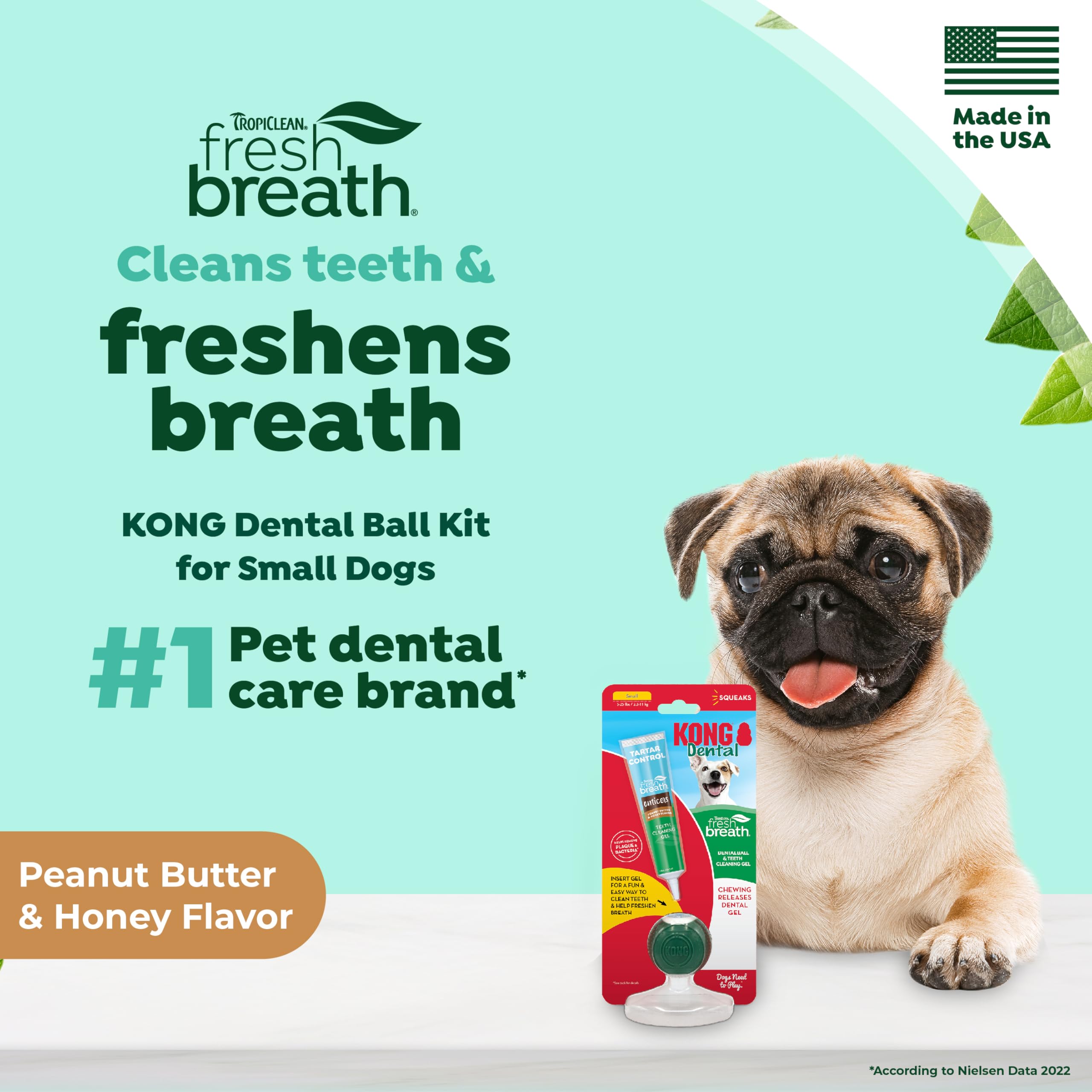 Tropiclean Fresh Breath - Kong Dental Ball For Small Dogs - Dog Teeth Cleaning Kit - Removes Plaque - Peanut Butter & Honey Dog