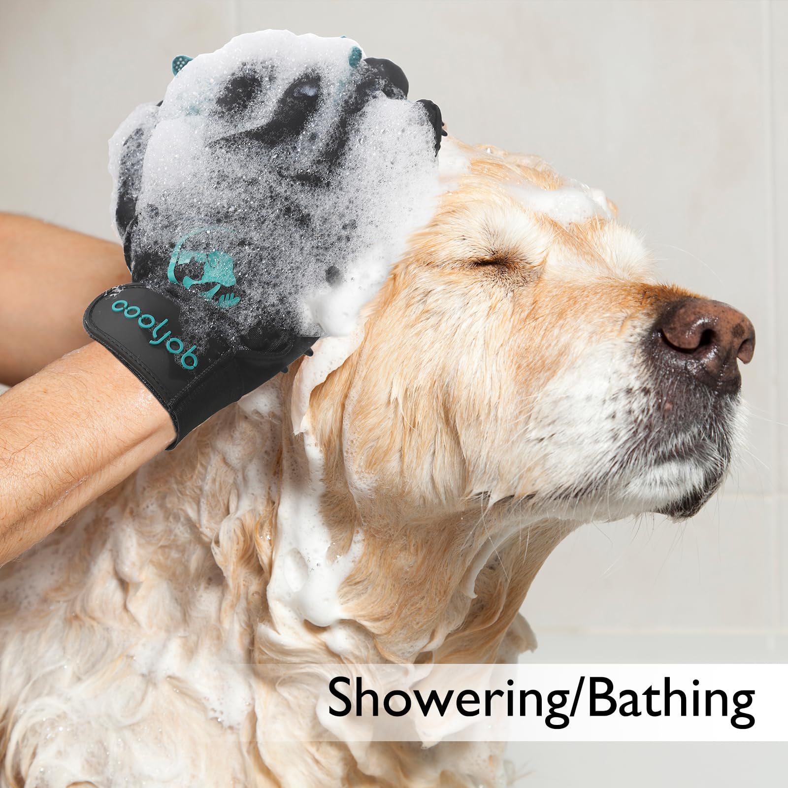 COOLJOB Patented Pet Grooming Gloves with Web, Reusable Washable Cleaning Brush Massage Hair Remover for Short Long Haired Dog C
