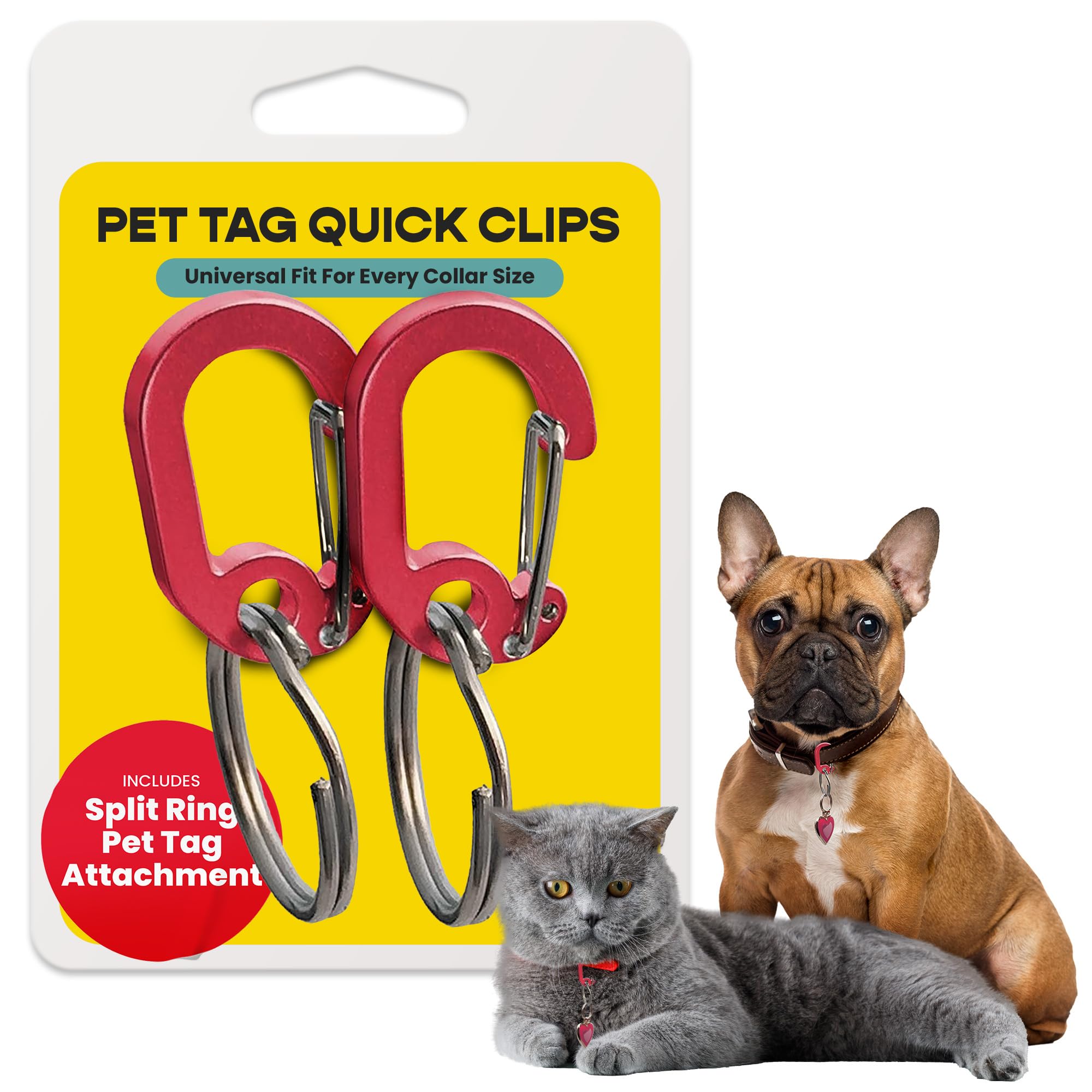 Luckypet Klippy Pet Tag Quick Clips - Cat & Dog Collar For Id Tags Holder Efficient Ring Attachment Clip For Safety - Red, 2 Pac