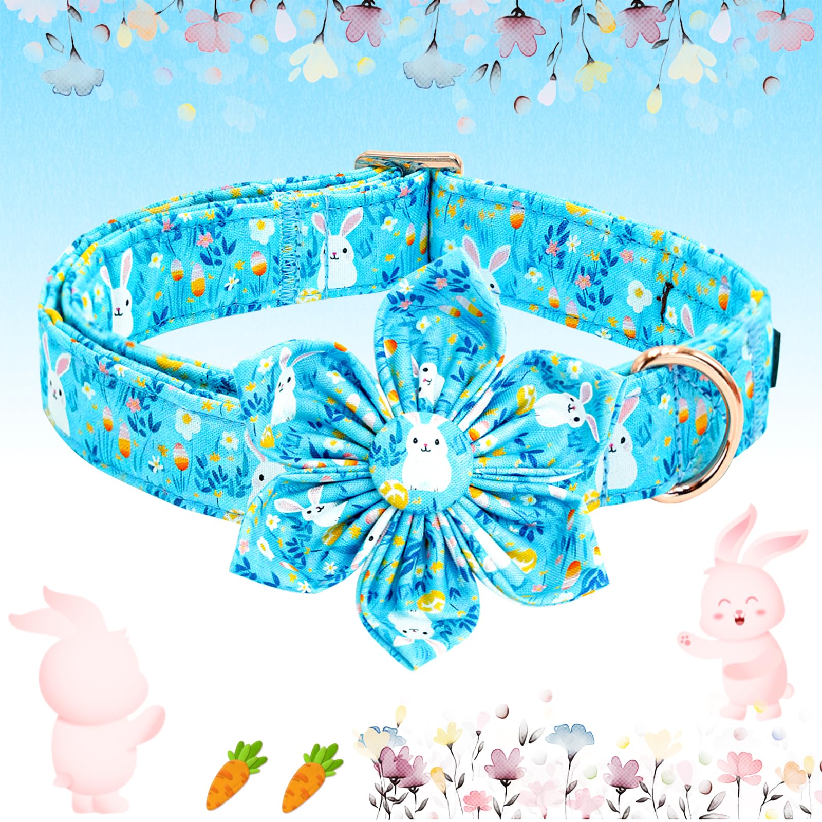 Lionheart Glory Easter Day Dog Collar With Flower Dog Collar For Medium Dogs, Easter Rabbits Colorful Dog Flower Collars Spring