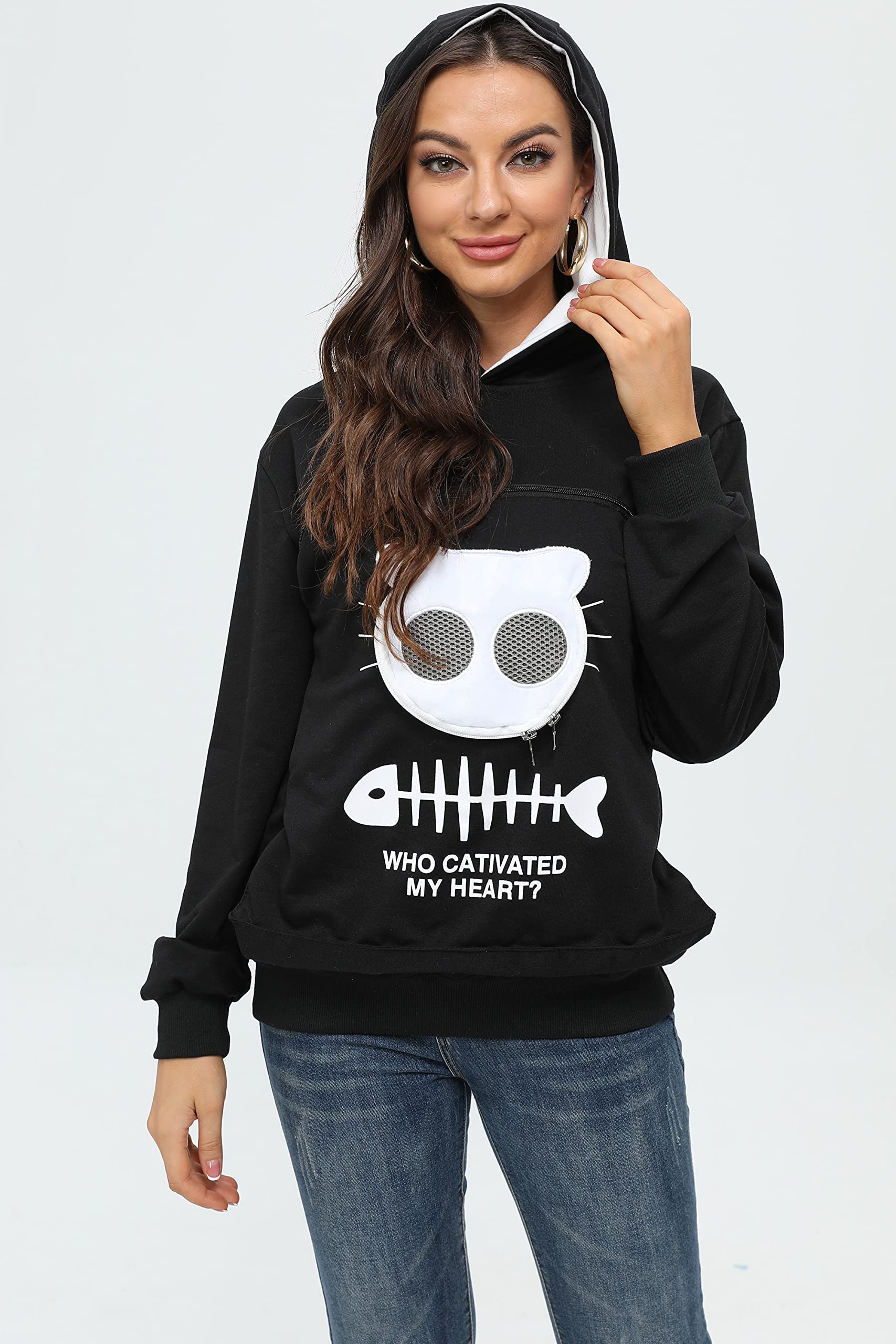 Bombaxceiba Cat Dog Pet Carrier Sweater Puppy Kitten Pouch Hoodies Kitty Carrying Kangaroo Sweatshirt(Black,Xxl)