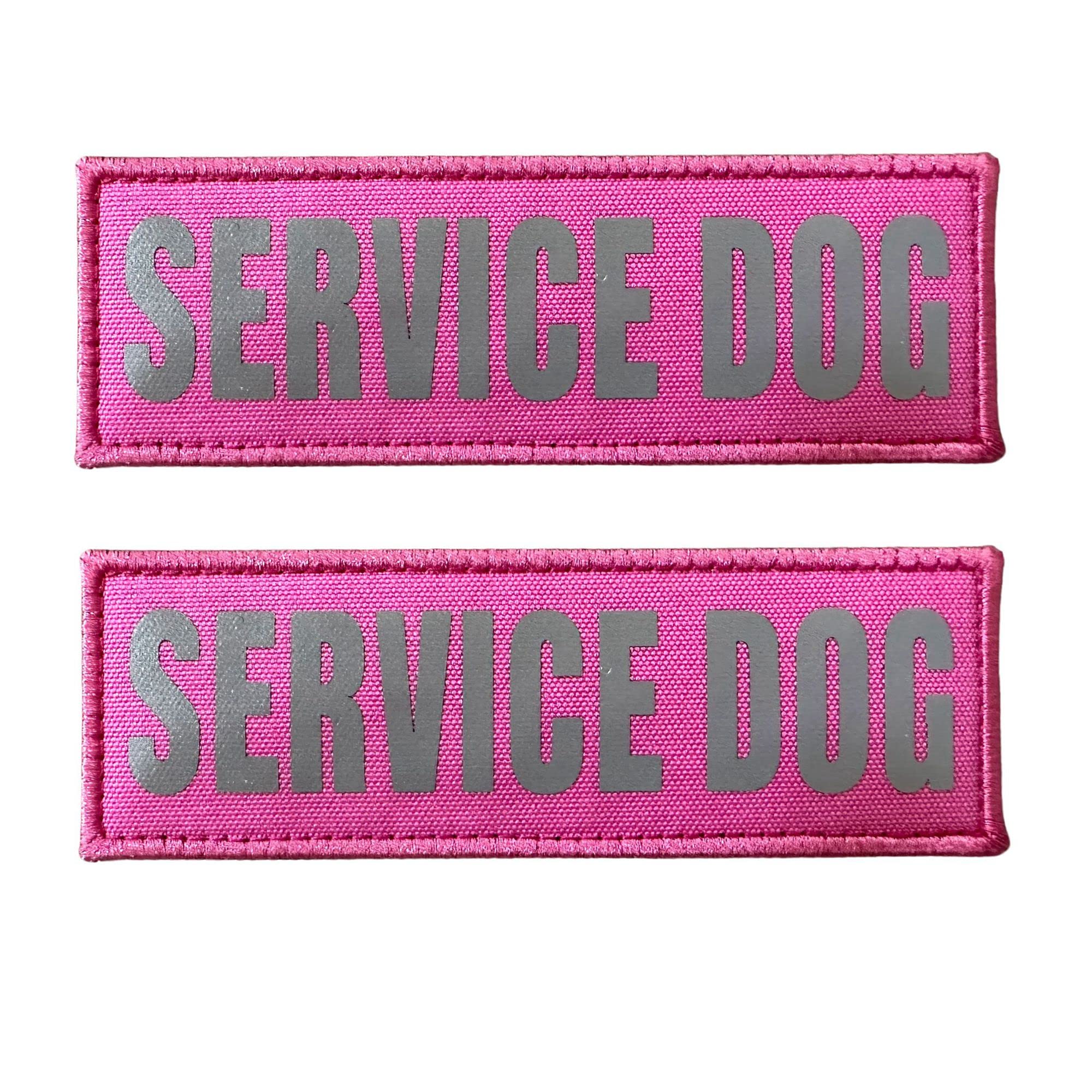 Jujupups Pink Reflective Dog Patches 2 Pack Service Dog ,In Training, Do Not Pet, Tags With Hook And Loop Patches For Vests And Harnesses (Pink-Service Dog, 5X1.5 Inch)
