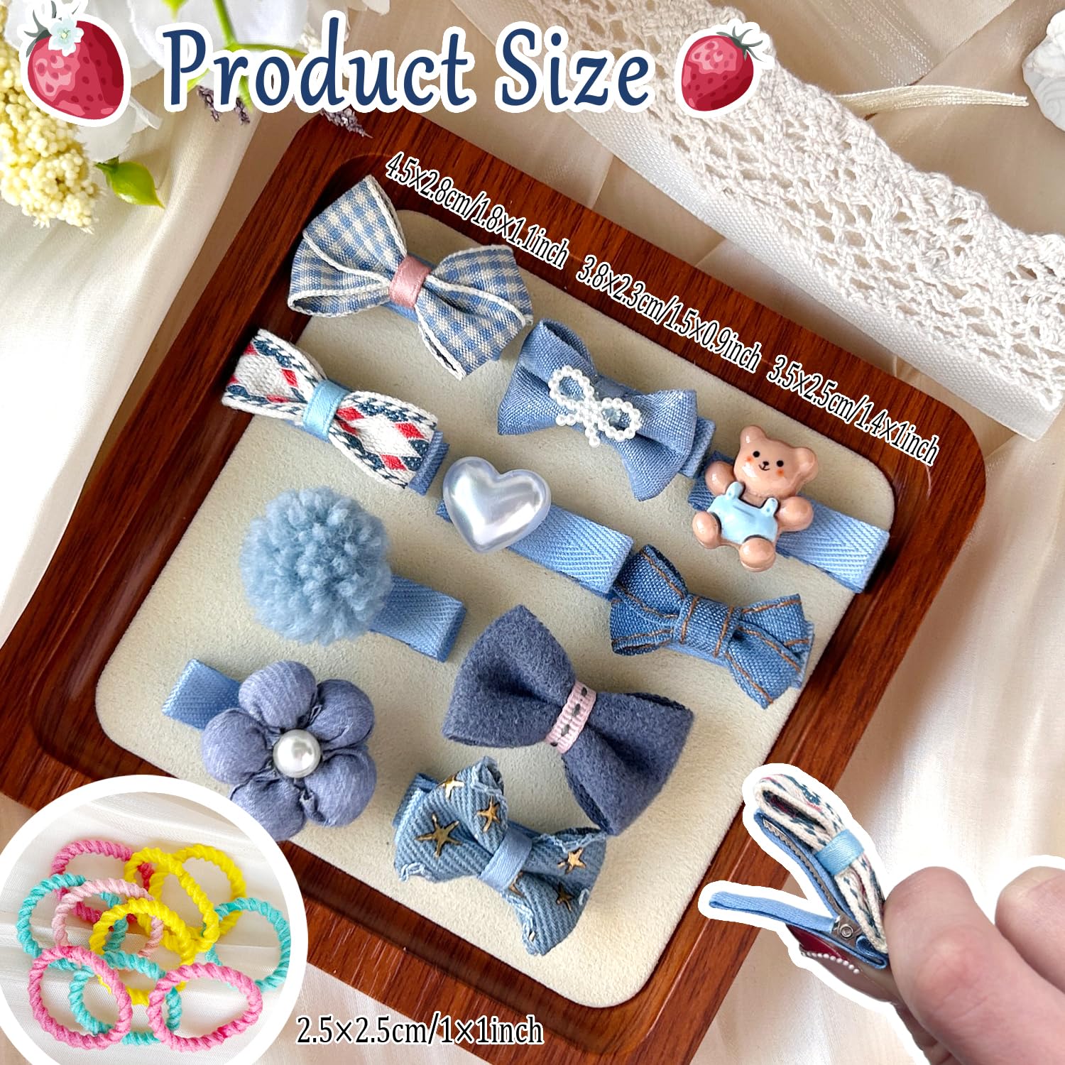 Blue Dog Hair Clips And Rubber Bands Small Dog Bows Denim Cute Pet Grooming Accessories Alligator Clips Stay In Hair Barrettes F