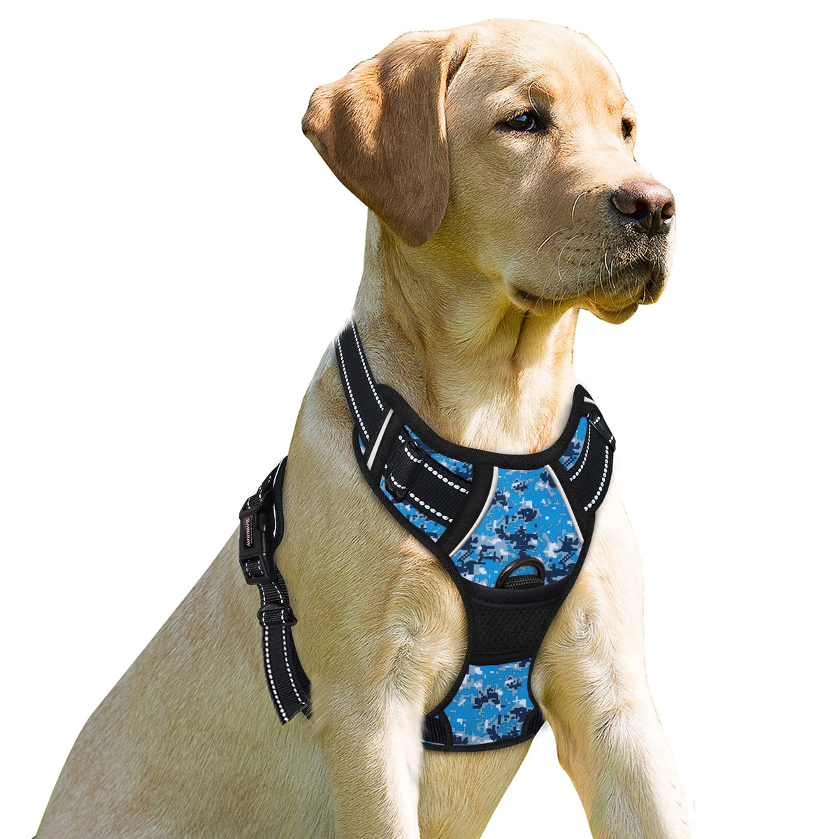 Barkbay No Pull Dog Harness Front Clip Heavy Duty Reflective Easy Control Handle For Large Dog Walking(Blue Camo,L)
