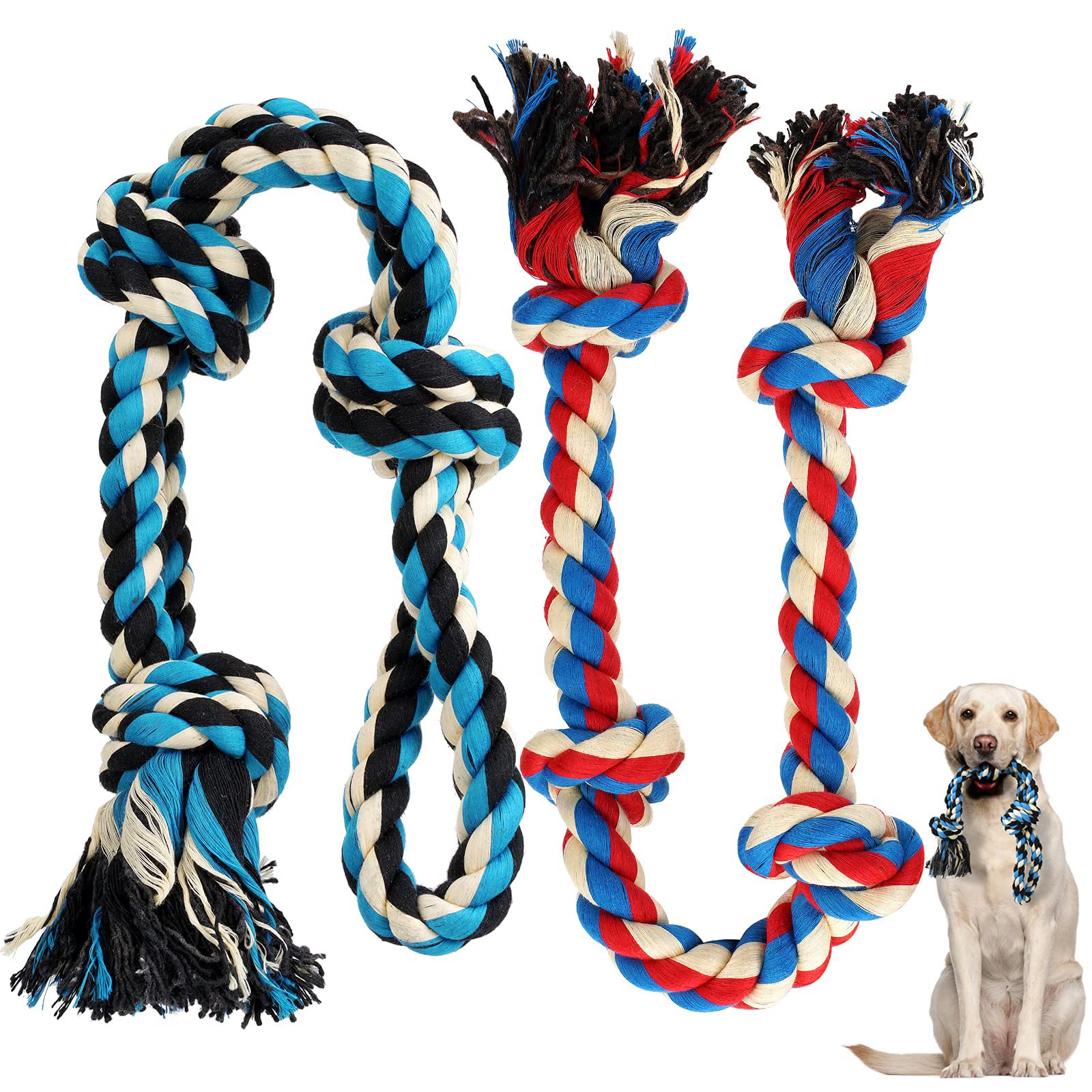 Zutesu Dog Chew Toy For Aggressive Chewer, 2 Pack Interactive Dog Toys Dog Rope Toys For Medium To Large Breed Dogs, Almost Indestructible Puppy Teething Toys Tug Of War For Training
