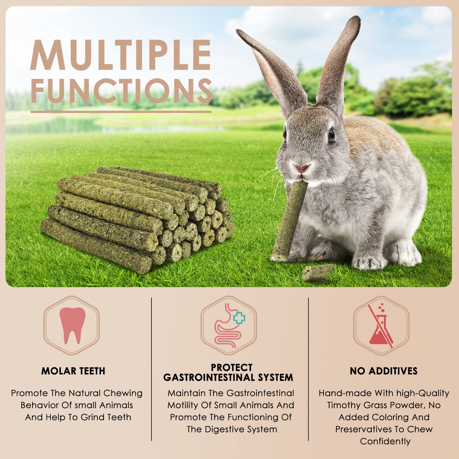 Bissap Timothy Hay Sticks for Rabbits 38PCS, Natural Timothy Grass Molar Teeth Stick Chew Toys for Bunnies Chinchillas Guinea Pi