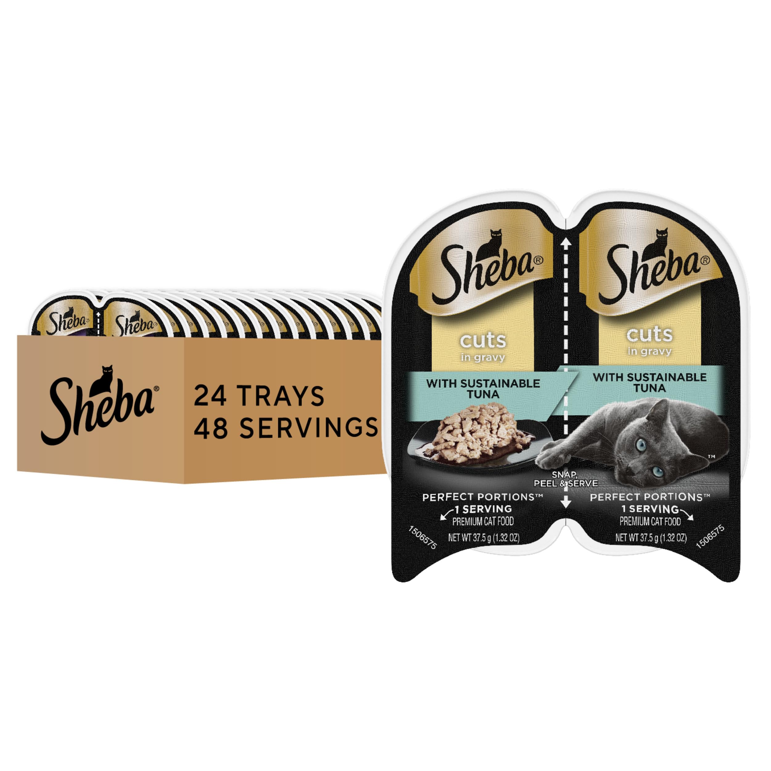 Sheba Perfect Portions Wet Cat Food Cuts in Gravy with Sustainable Tuna, 2.6 oz., Twin-Pack Trays (24 Count, 48 Servings)